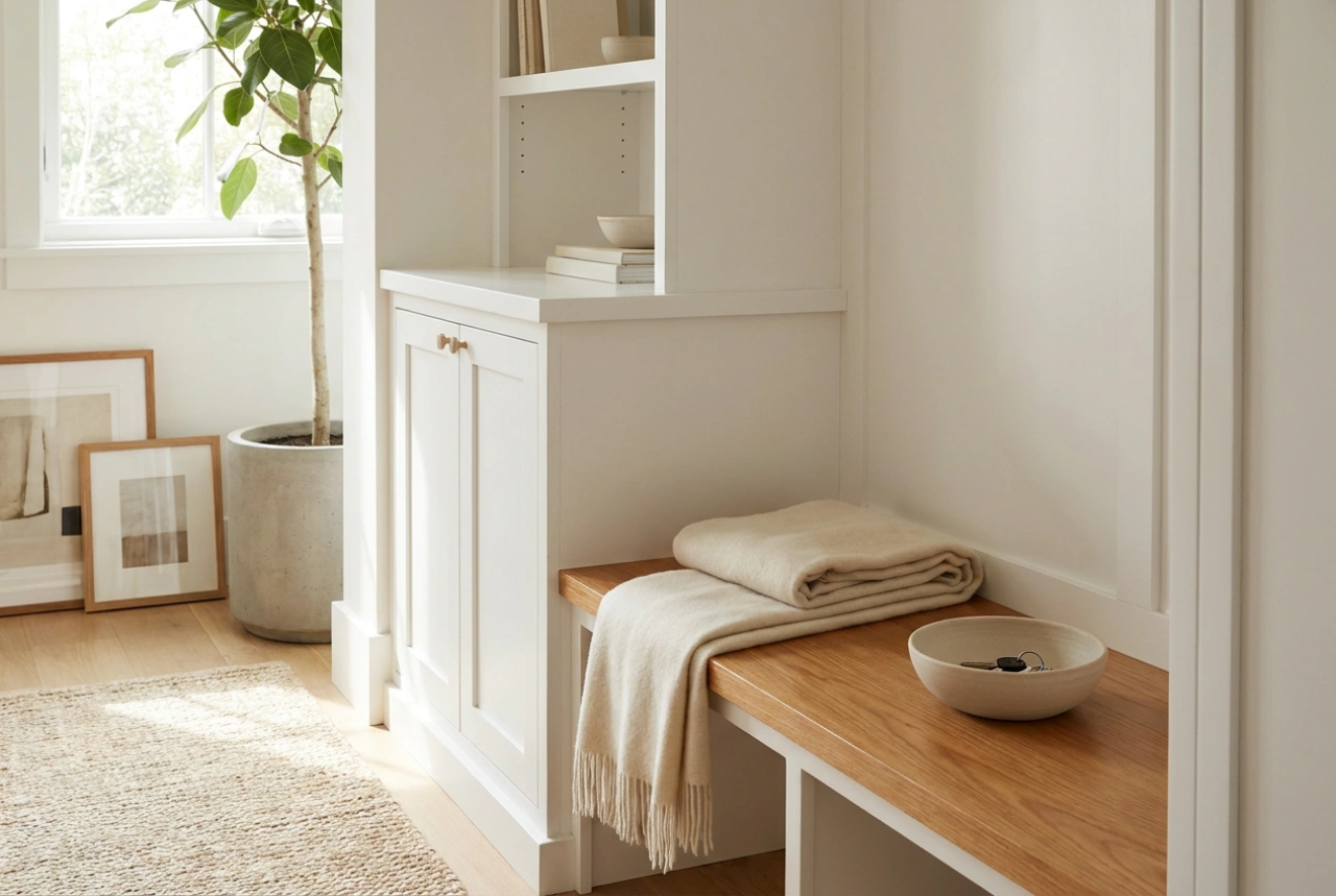 Comment organiser une entrée avec des meubles blancs et éviter le désordre
