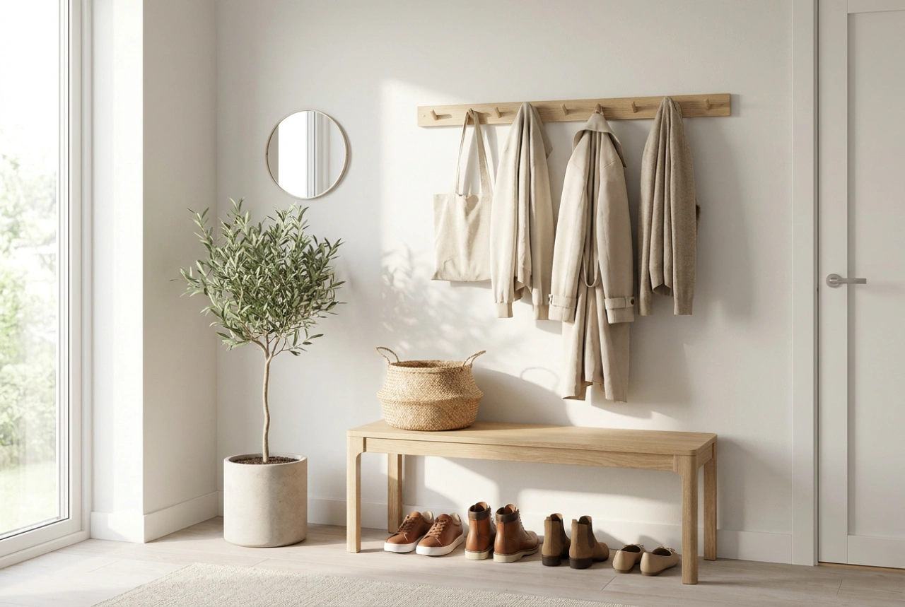 Comment aménager un porte-manteau et un meuble à chaussures dans une petite entrée