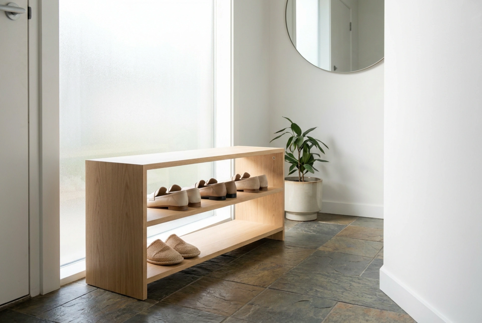 Comment un meuble à chaussures étroit permet d'organiser une entrée exigüe