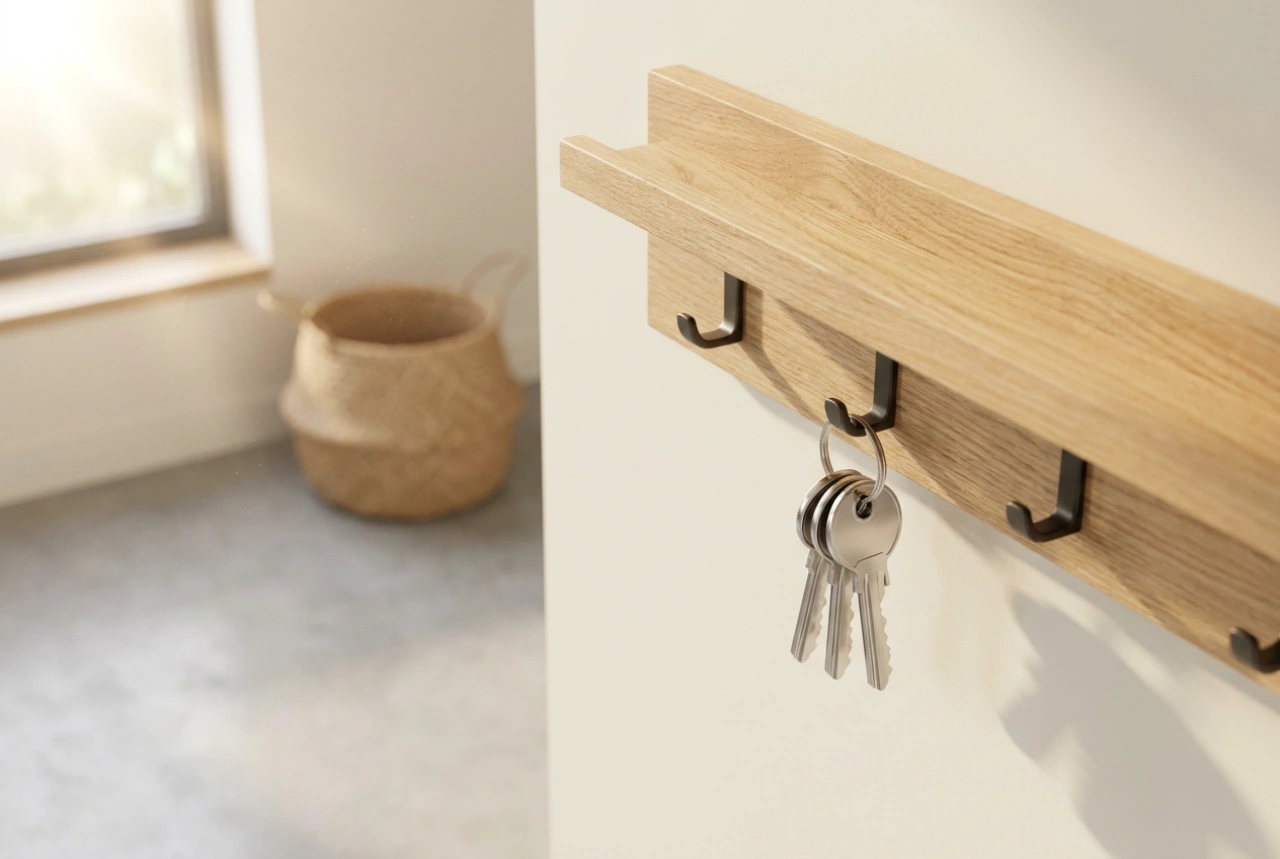 Comment organiser ses clés sur un porte-clés mural en bois dans l'entrée