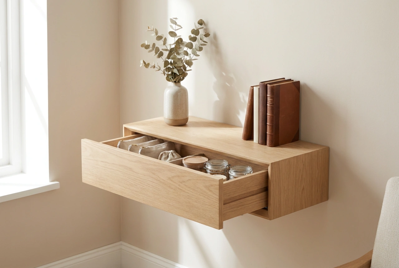 Étagère flottante avec tiroir : optimiser le rangement des petits objets au quotidien