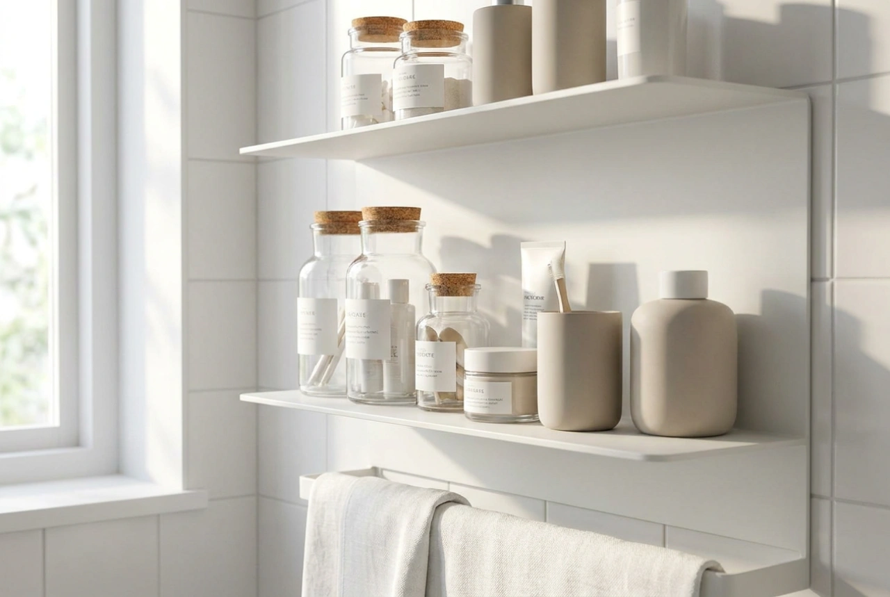 Étagère murale de salle de bain et organisation des cosmétiques