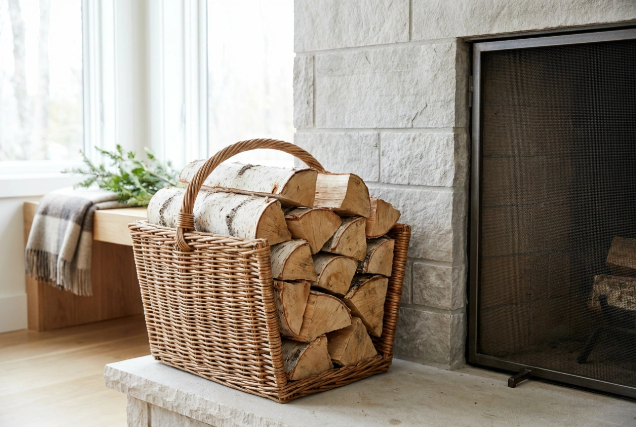 Panier en osier pour bois de cheminée : l'art de l'organisation près du foyer