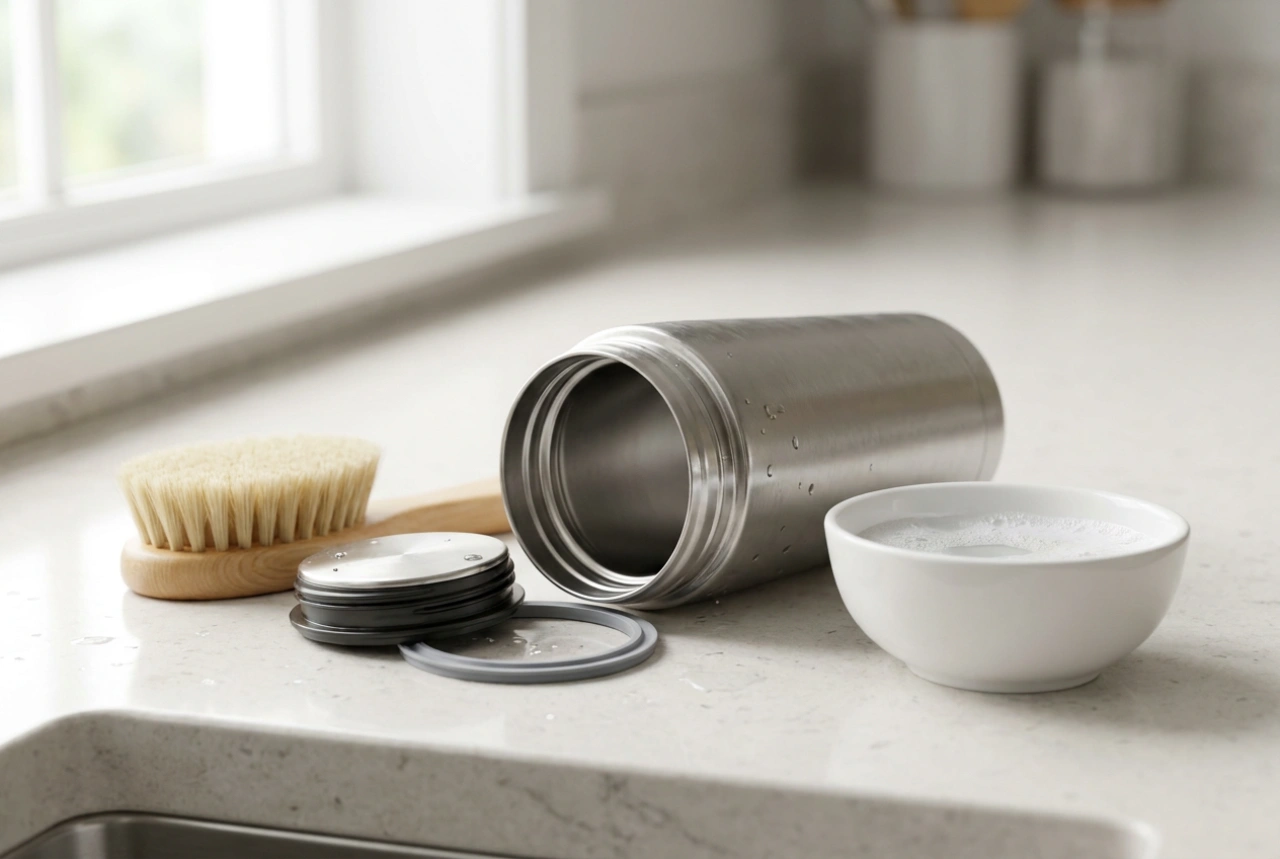 Comment nettoyer efficacement et sans risque un mug isotherme doté d'un bec verseur