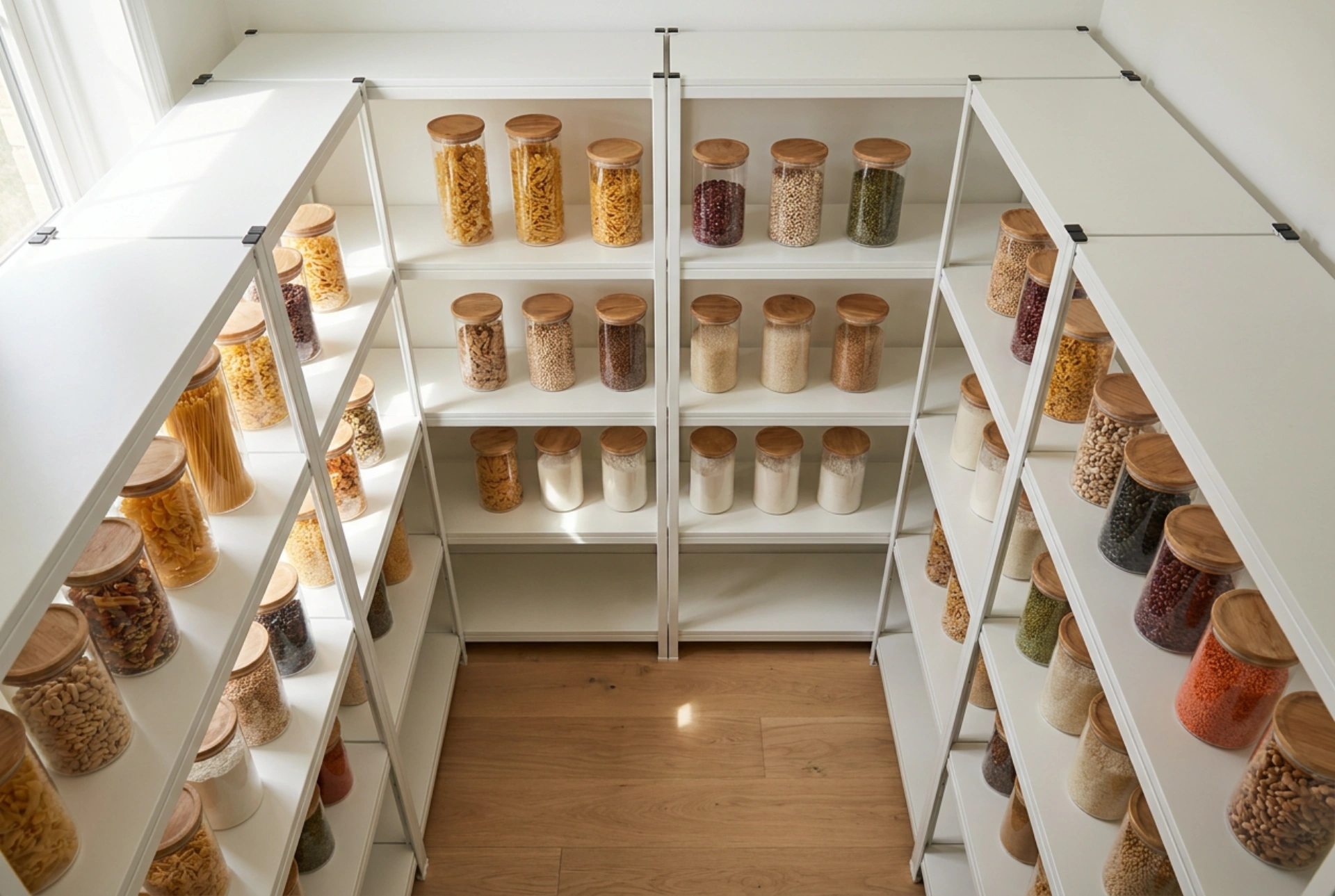 Étagères de garde-manger robustes et organisation des aliments par durée de conservation