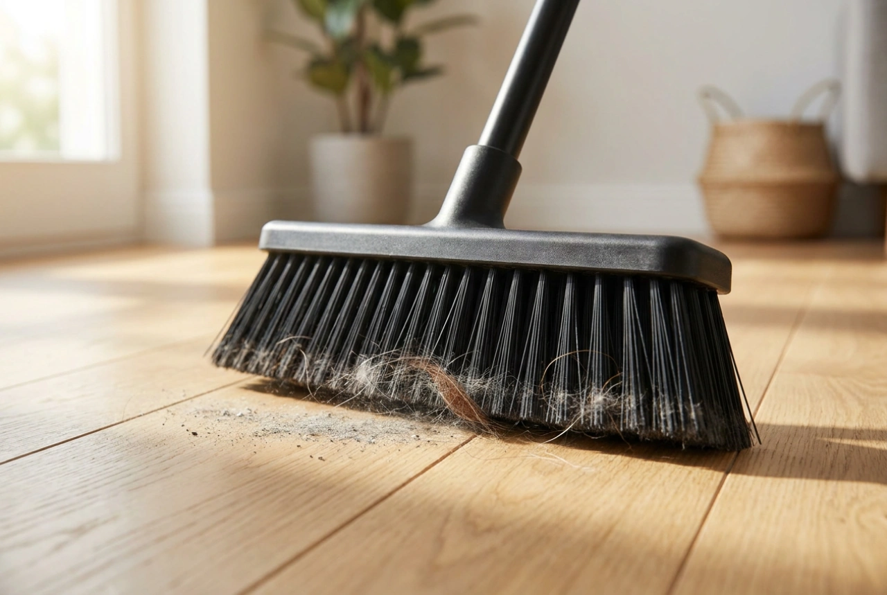 Comment ramasser les poils et la poussière avec un balai en caoutchouc