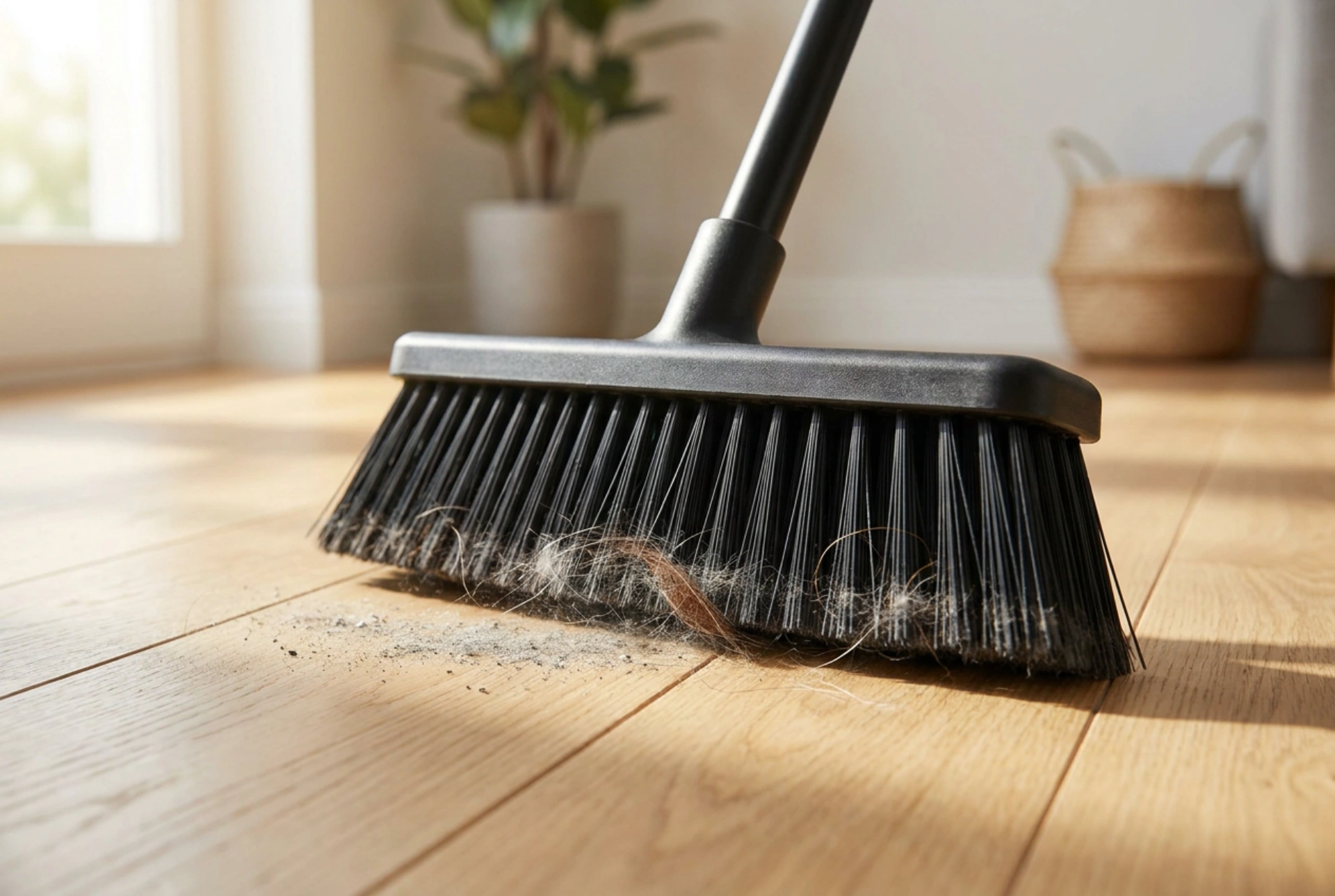 Comment ramasser les poils et la poussière avec un balai en caoutchouc