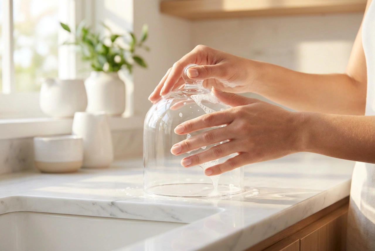 Comment nettoyer en toute sécurité un présentoir en verre avec cloche après le dessert