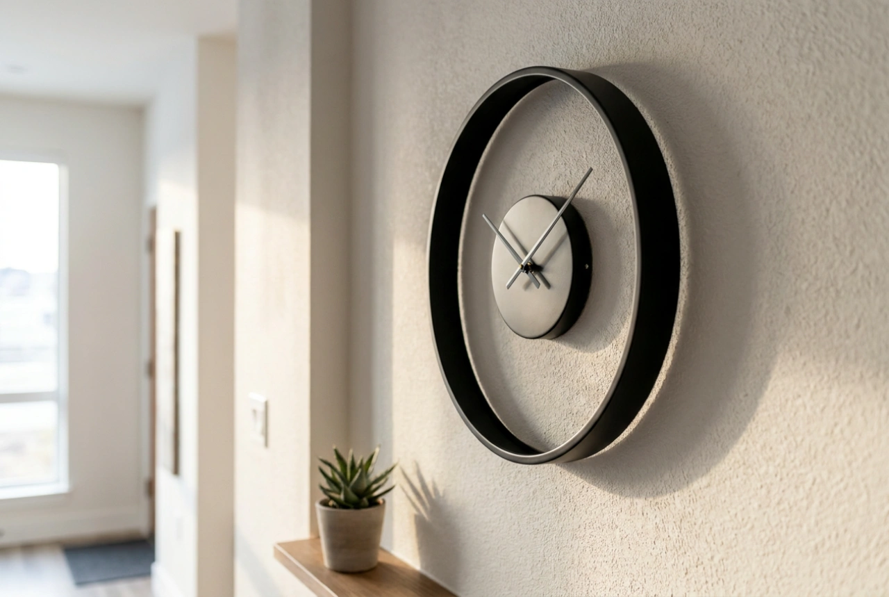 Comment intégrer une grande horloge murale noire sur un mur clair