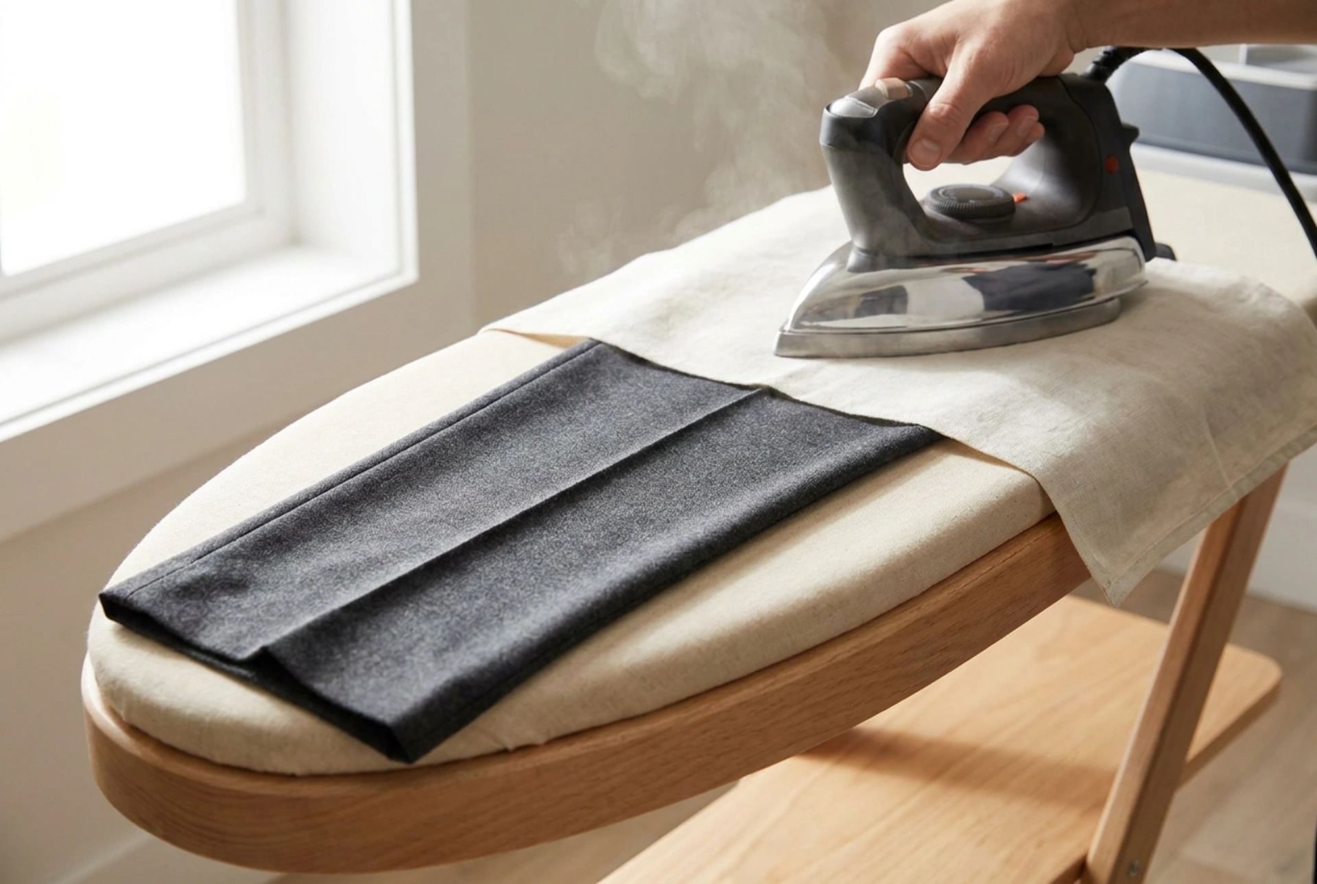 Comment repasser un pantalon de costume en préservant le pli et la matité du tissu