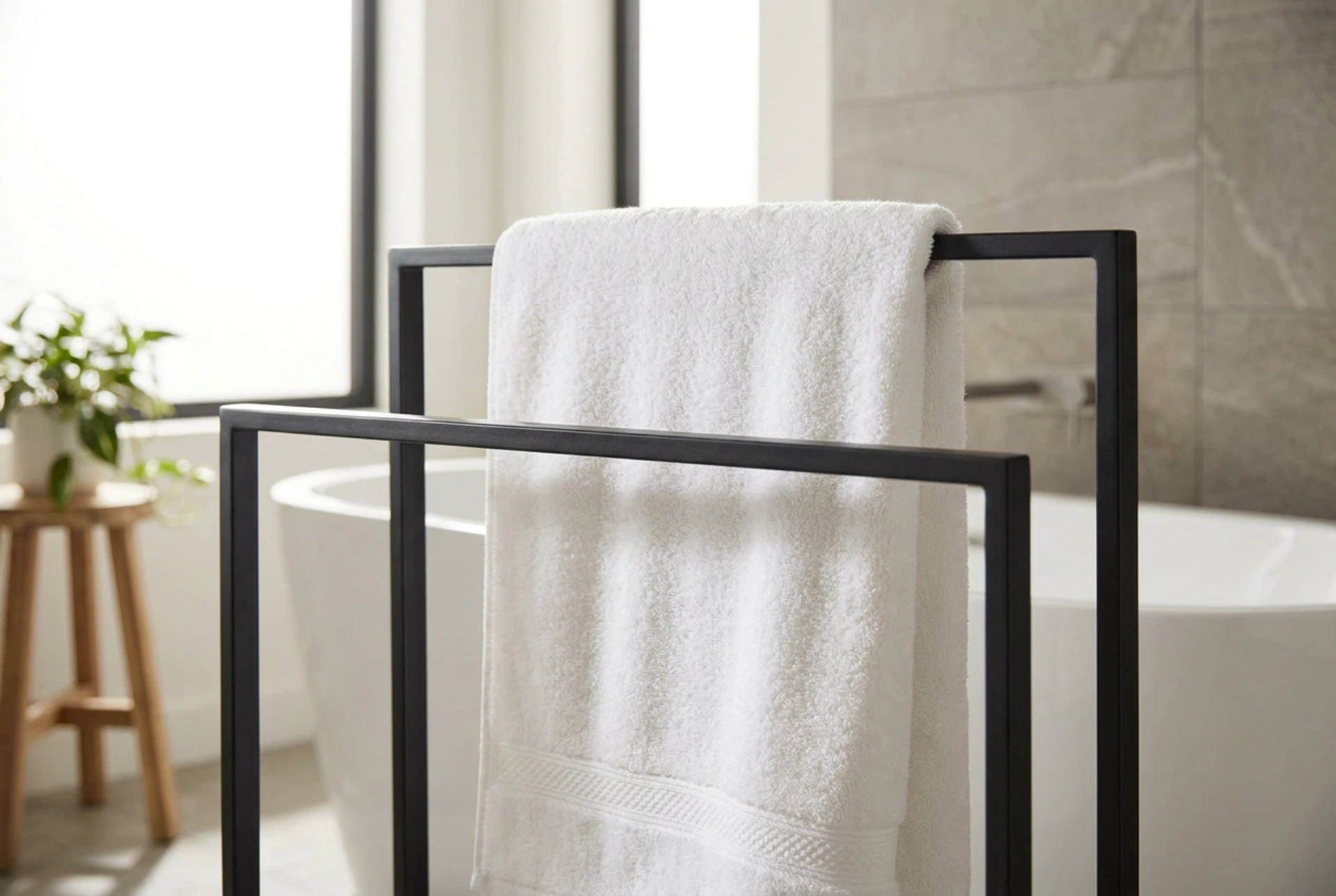 Porte-serviettes sur pied et optimisation du séchage des serviettes de bain