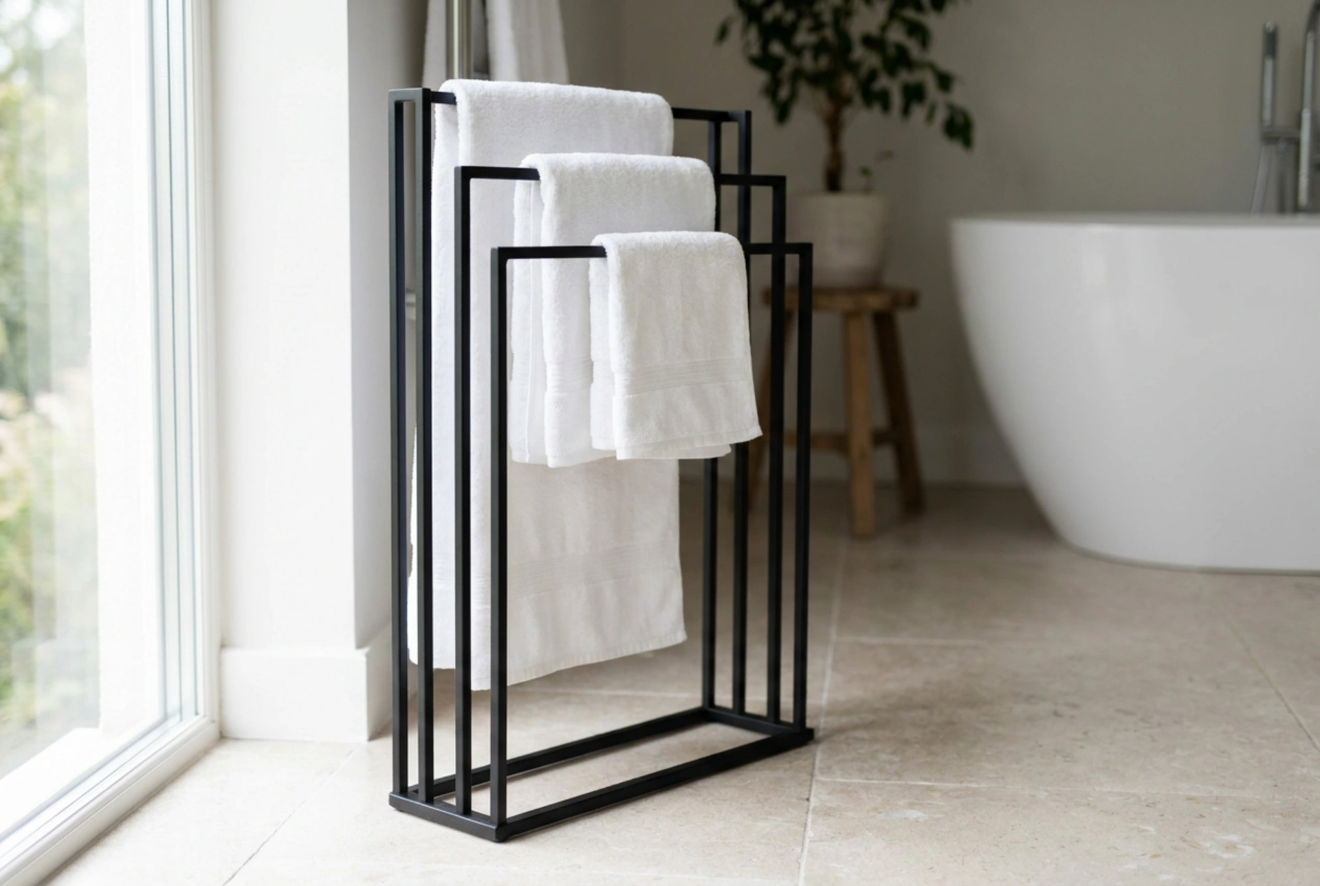 Porte-serviettes sur pied : organiser sa salle de bain sans percer