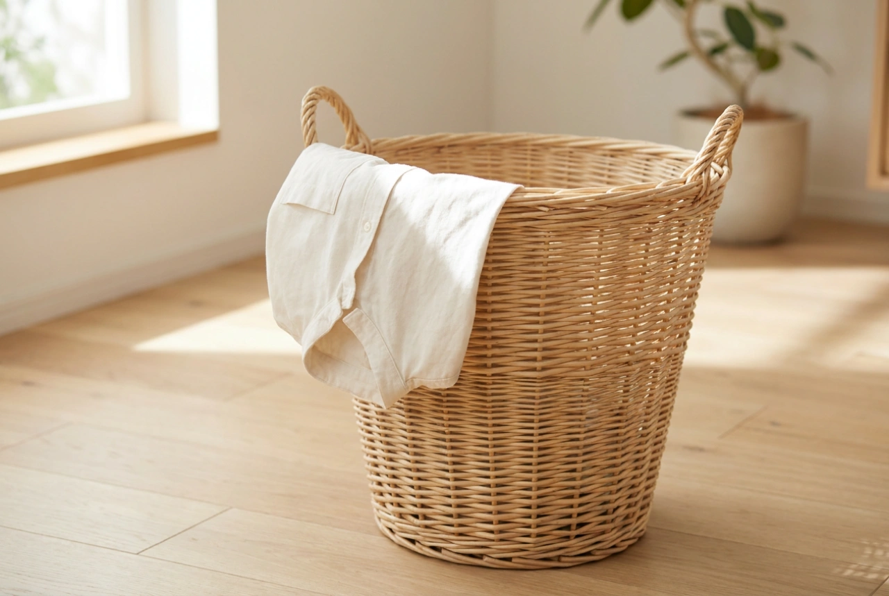Panier à linge en osier et règles de stockage du linge humide