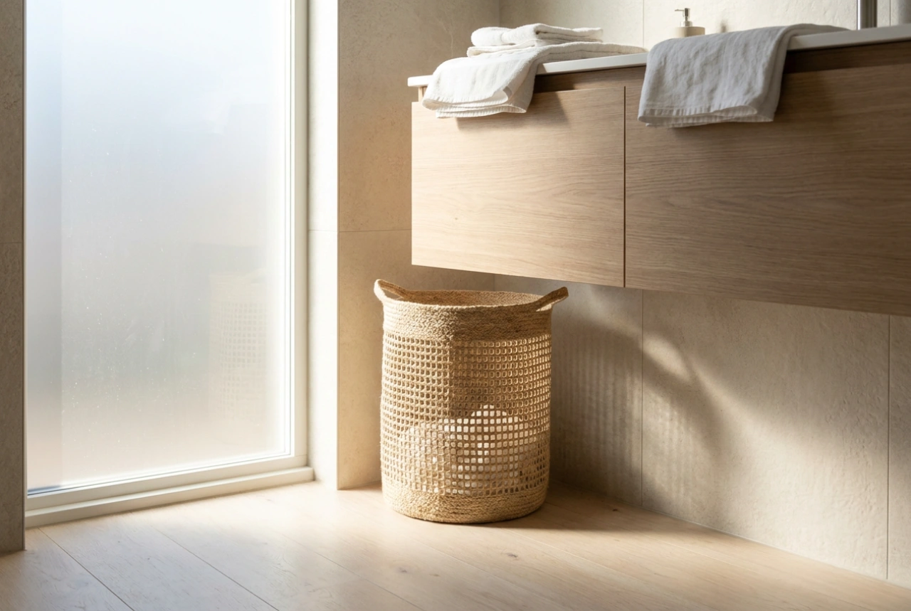 Panier à linge sous le lavabo sans problème d'humidité