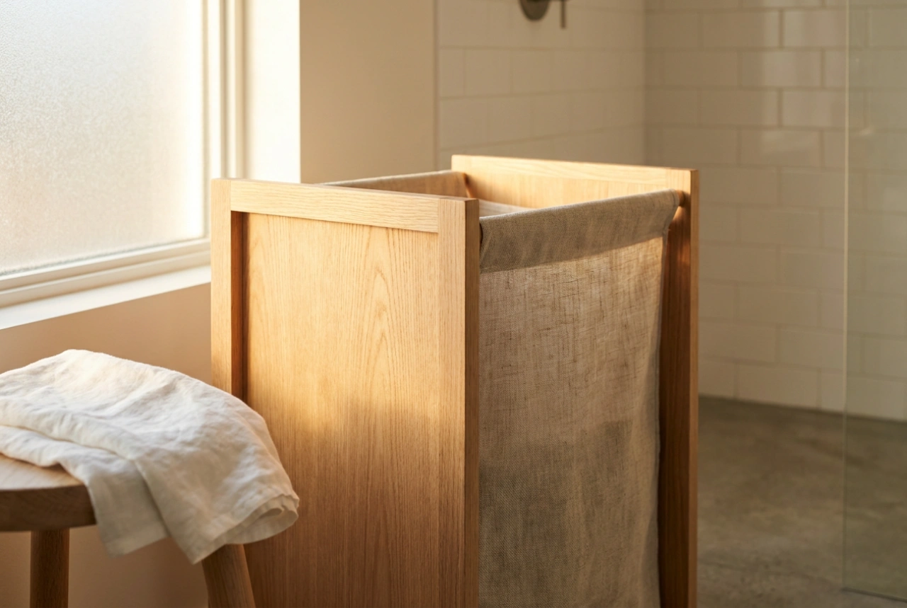 Panier à linge en bois et règles de protection contre l'humidité
