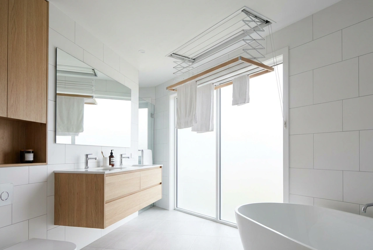 Comment installer un étendoir de plafond dans une petite salle de bain