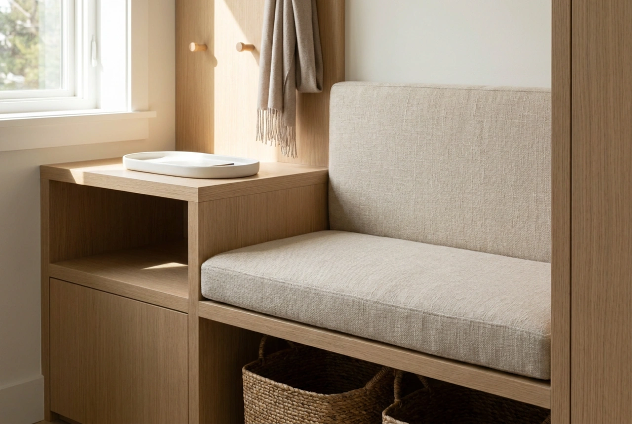 Comment concevoir une armoire avec banquette intégrée pour une entrée fonctionnelle