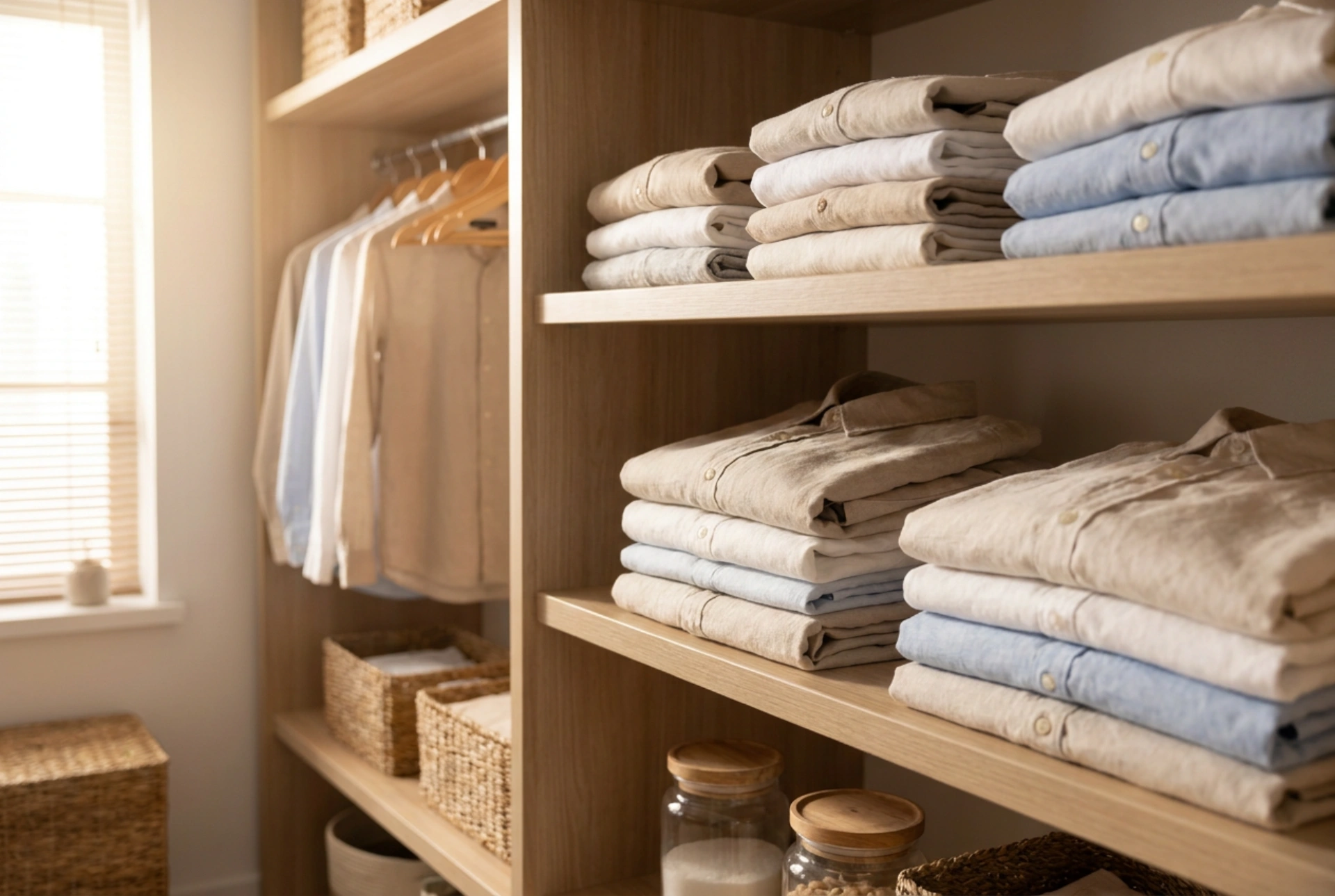 Système éprouvé d'organisation des vêtements dans une grande armoire à étagères