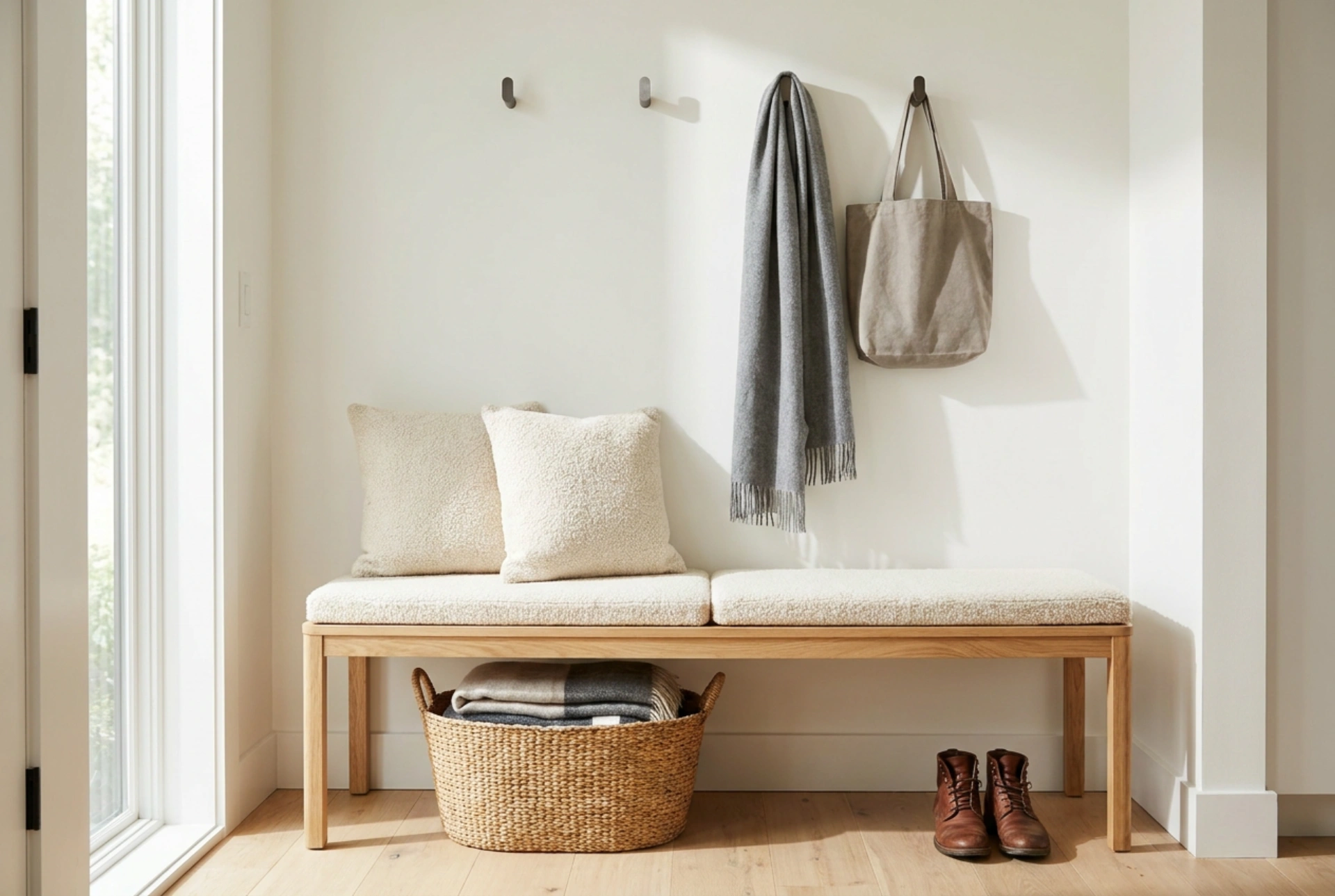 Comment organiser un dressing avec armoire et banquette dans l'entrée