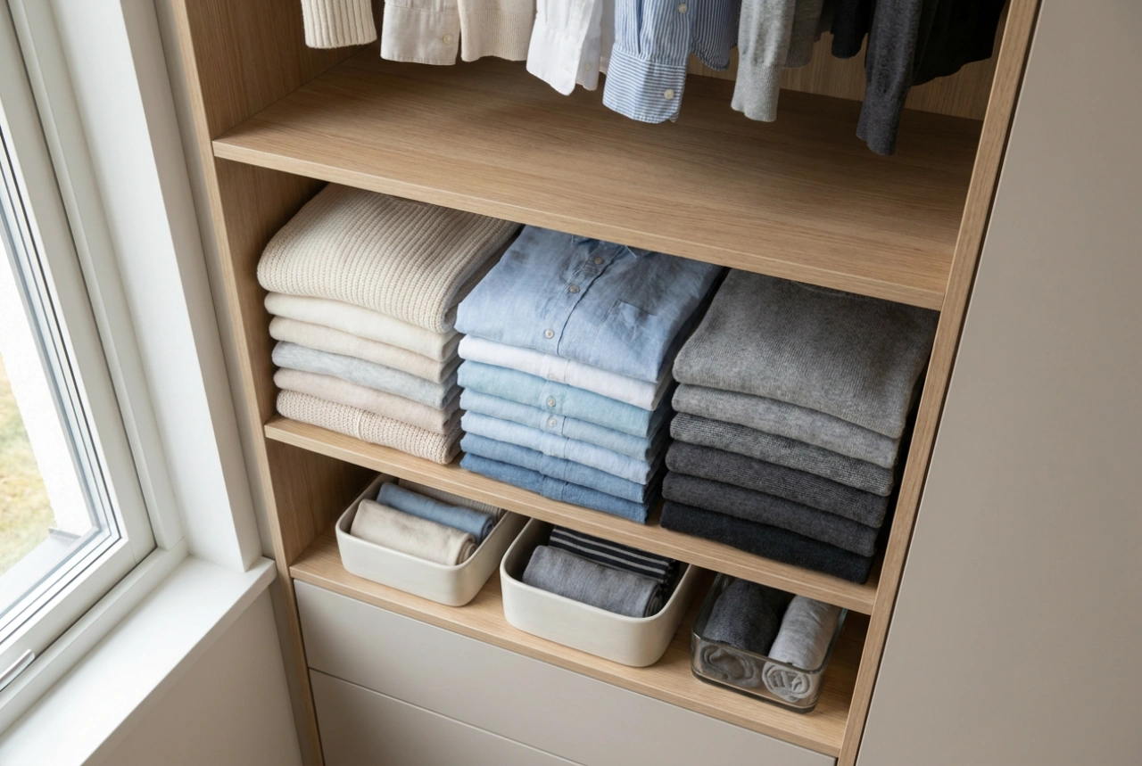 Méthode éprouvée pour organiser et plier les vêtements sur des étagères