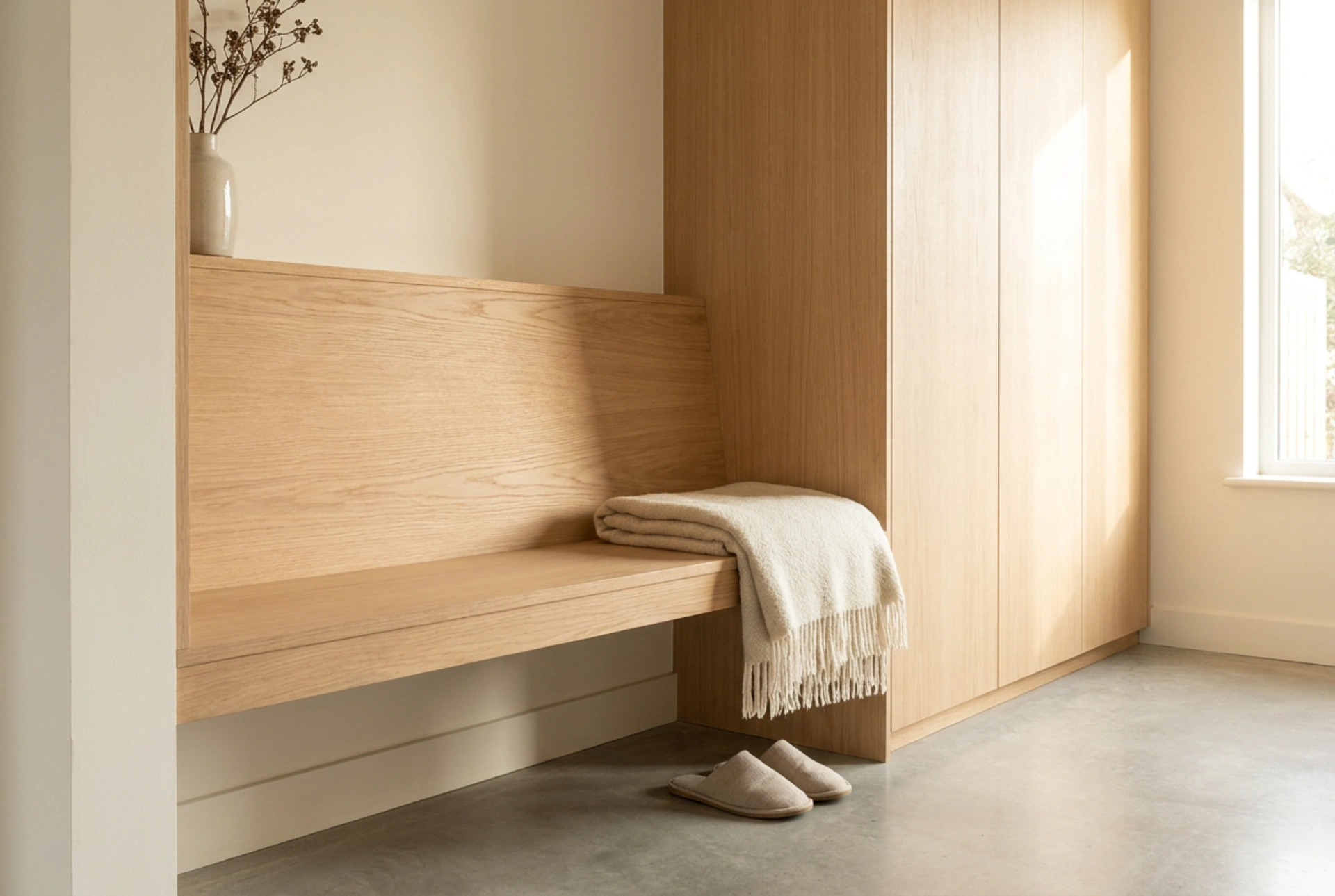 Aménagement optimal d'une armoire de couloir avec banquette intégrée