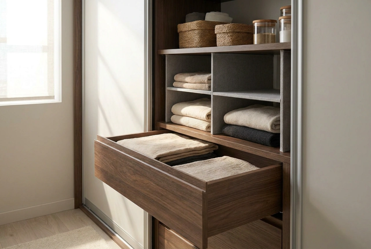 Comment organiser l'intérieur d'une armoire coulissante avec tiroirs intégrés