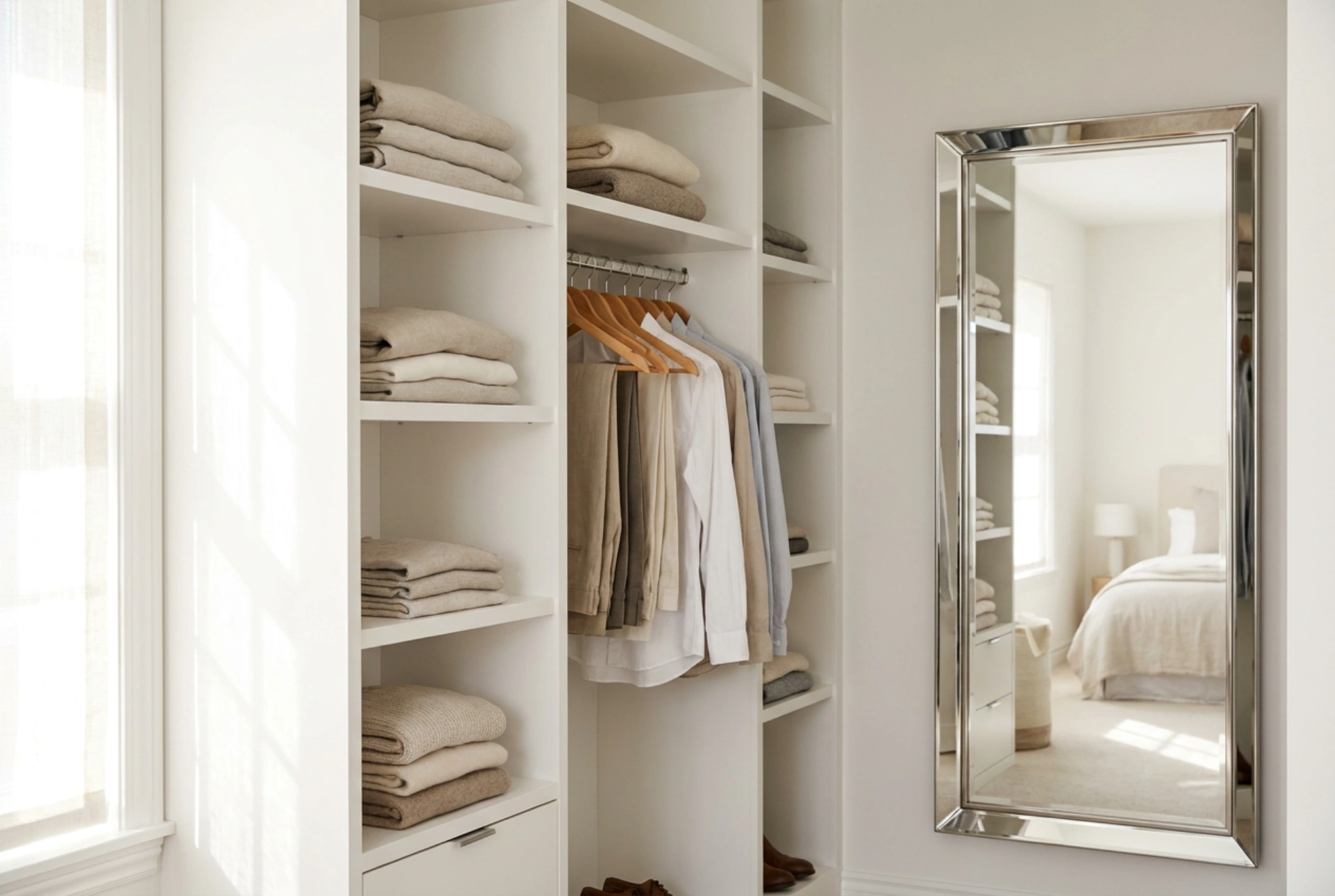 Agencement pratique d'une petite armoire avec miroir pour les essentiels