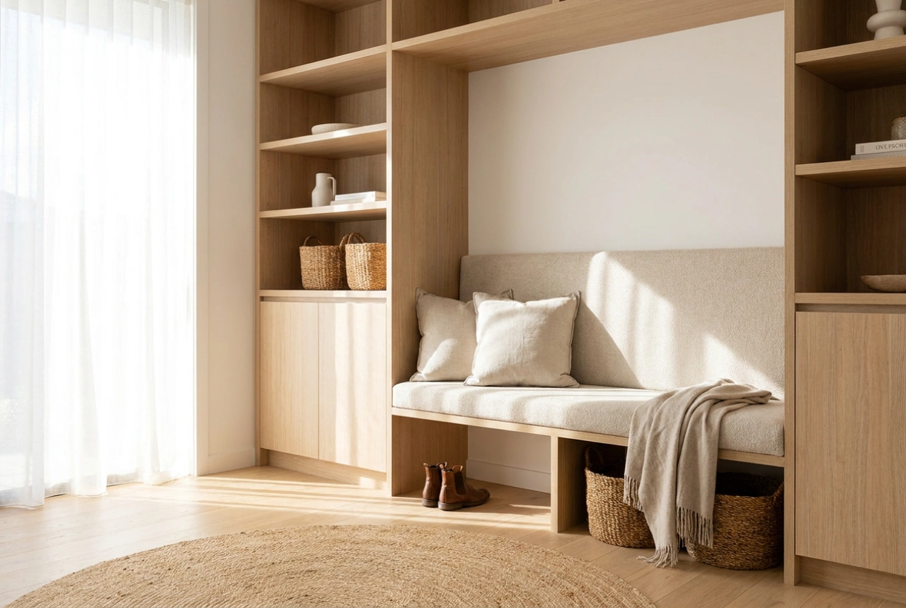 Comment concevoir une armoire avec banquette pour une entrée fonctionnelle