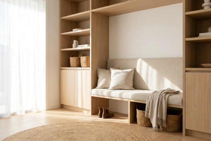 Comment concevoir une armoire avec banquette pour une entrée fonctionnelle