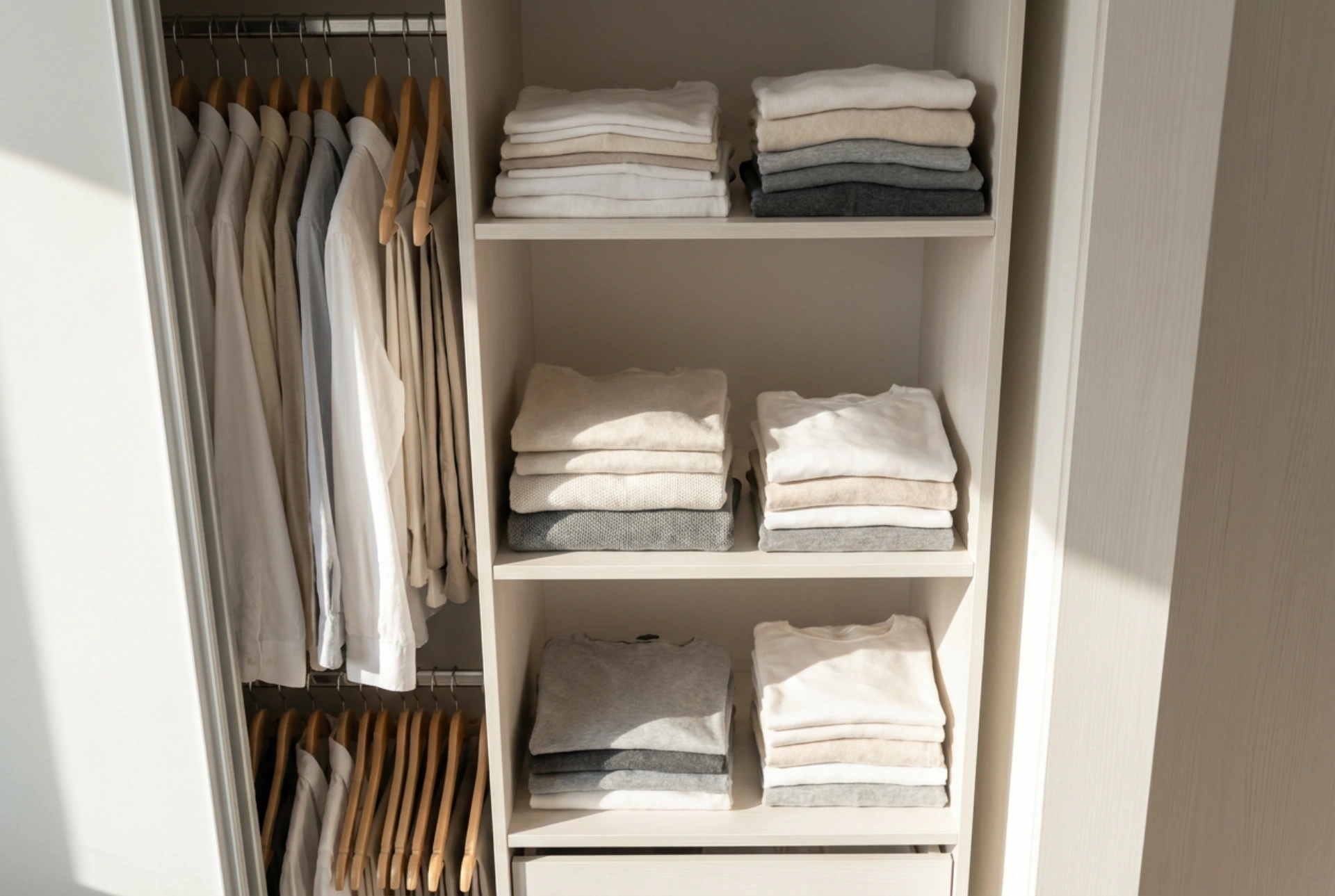 Comment organiser une armoire à trois portes avec tiroirs en zones de rangement optimales