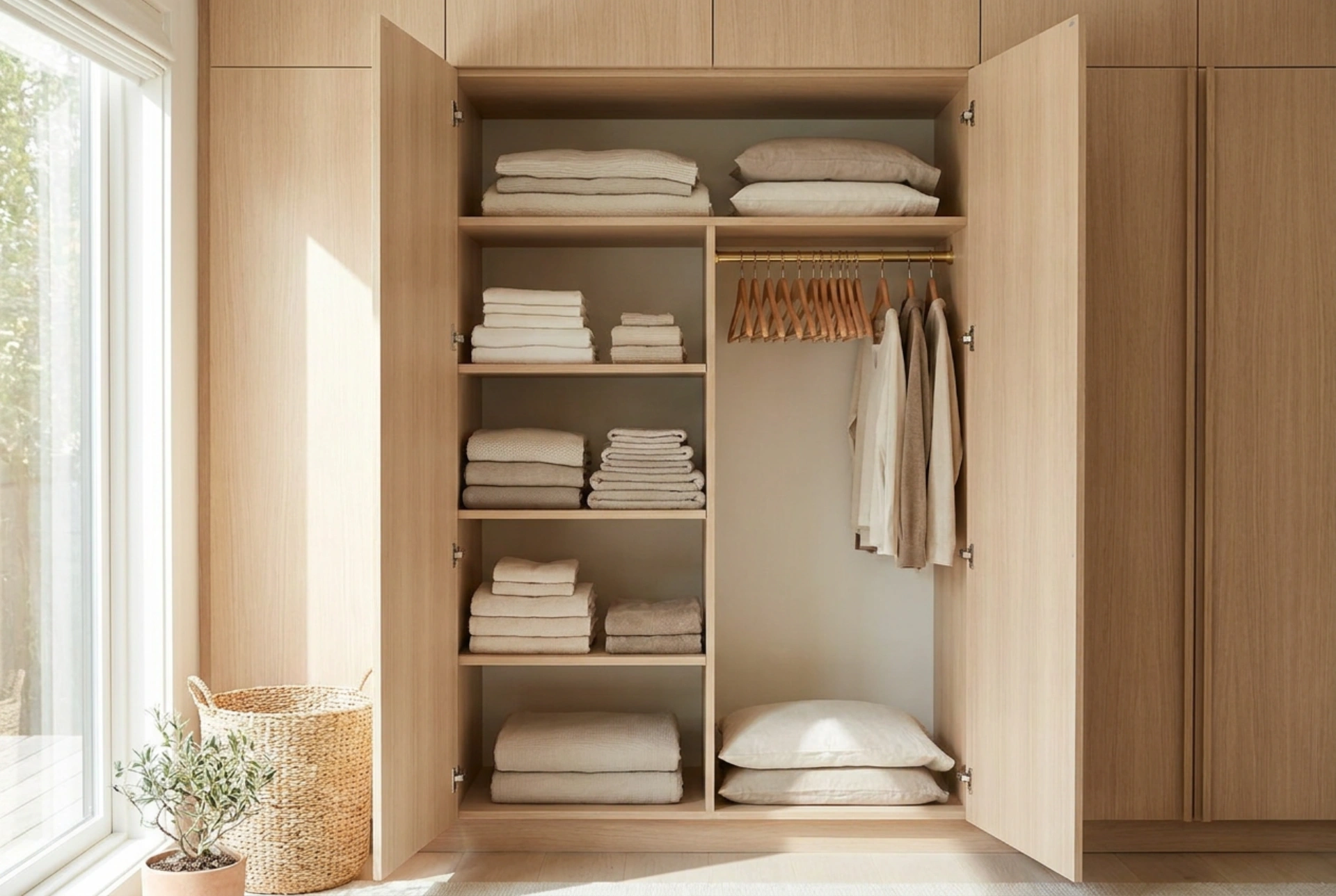 Comment organiser une armoire à deux portes avec tringle et étagères