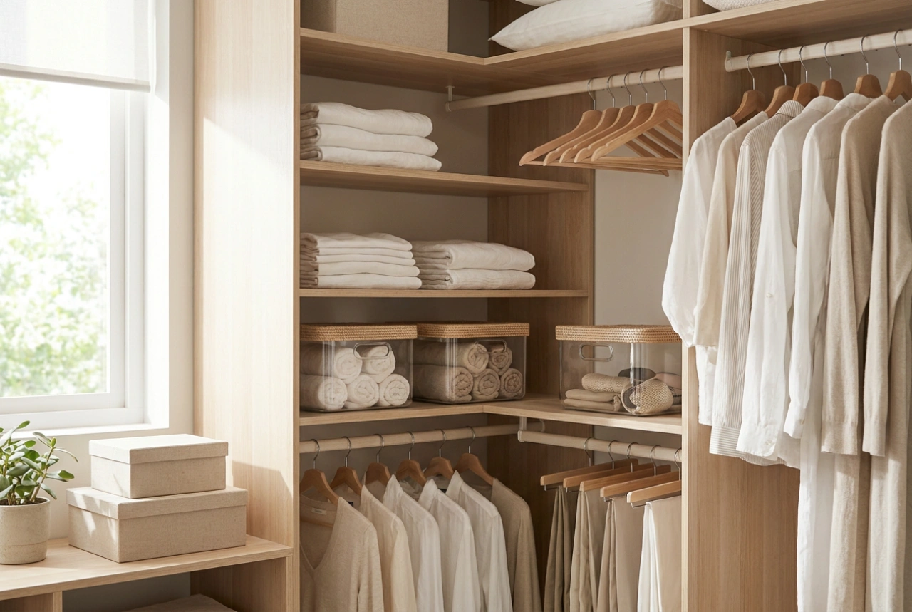Comment organiser une armoire d'angle blanche pour ne pas surcharger l'espace