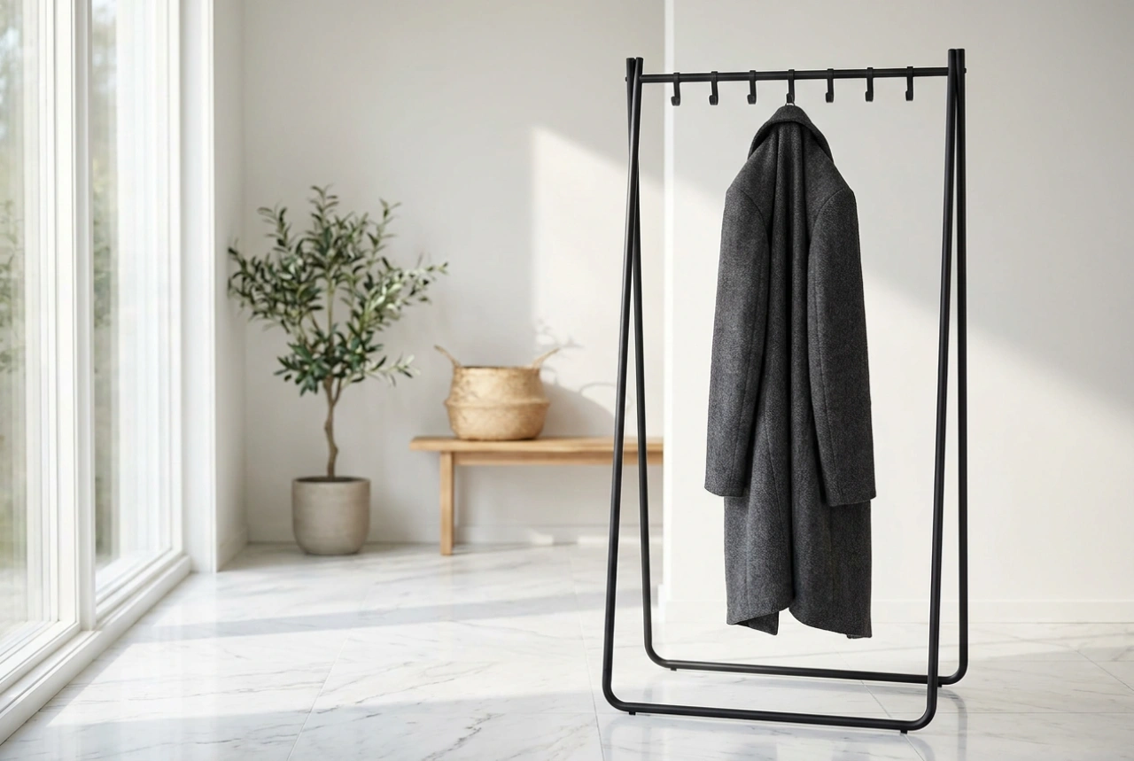 Comment un porte-manteau noir structure et organise l'entrée