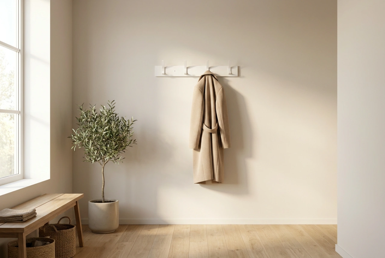 Comment un porte-manteau blanc illumine et organise l'entrée