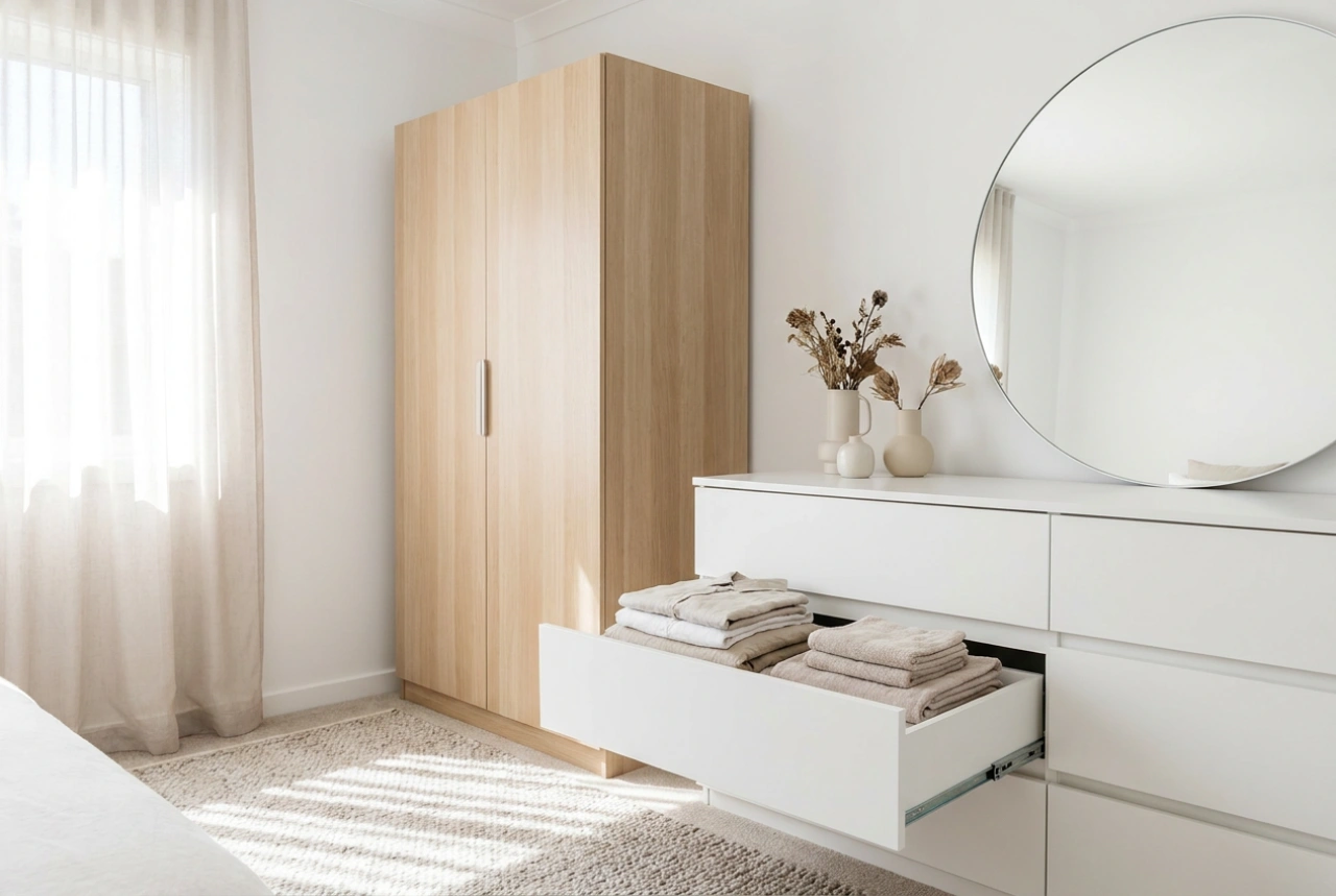Comment agencer l'armoire et la commode dans la chambre pour faciliter le rangement