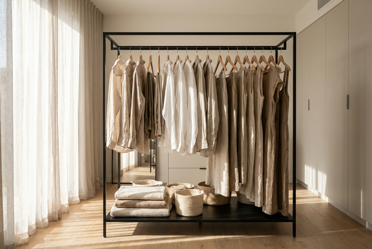 Le portant à vêtements comme séparateur de zone modulable dans le dressing