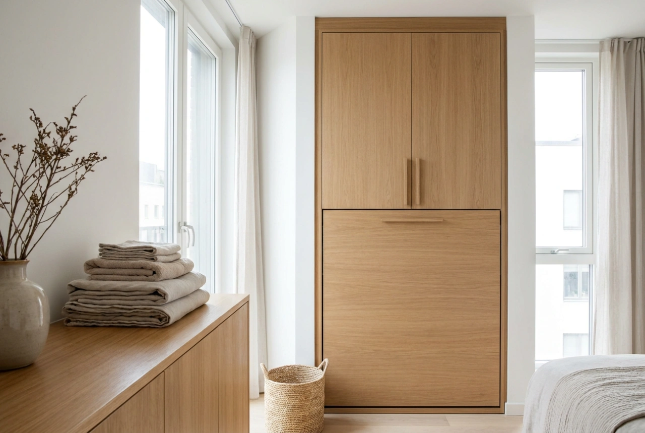 Armoire avec lit escamotable et règles d'organisation d'une pièce multifonctionnelle