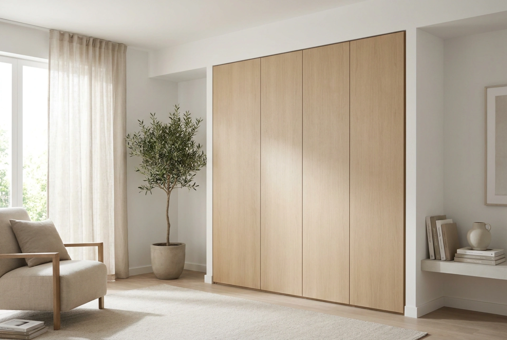 Comment aménager une armoire sur tout un mur dans le salon sans encombrer l'espace