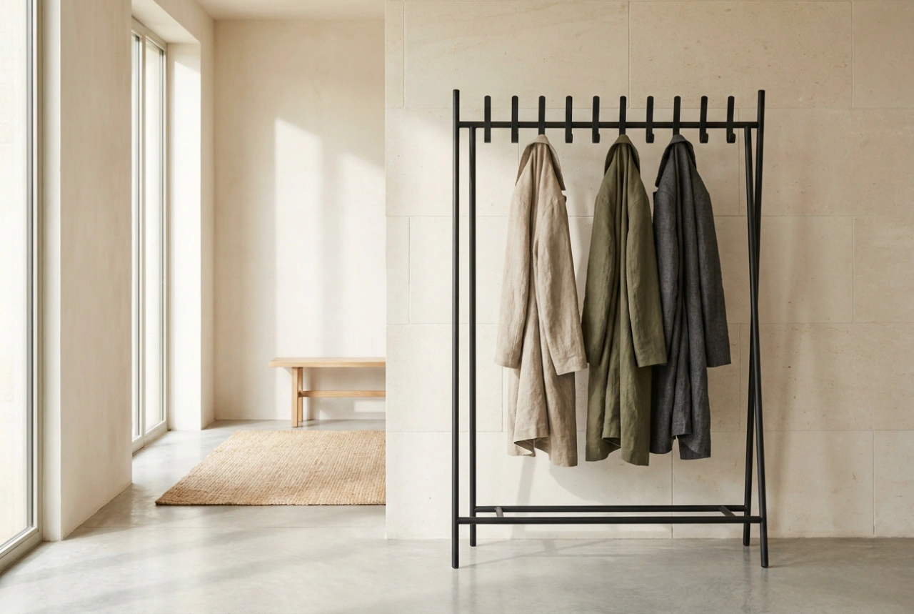 Porte-manteau sur pied pour l'entrée : optimiser la stabilité et gérer la surcharge visuelle