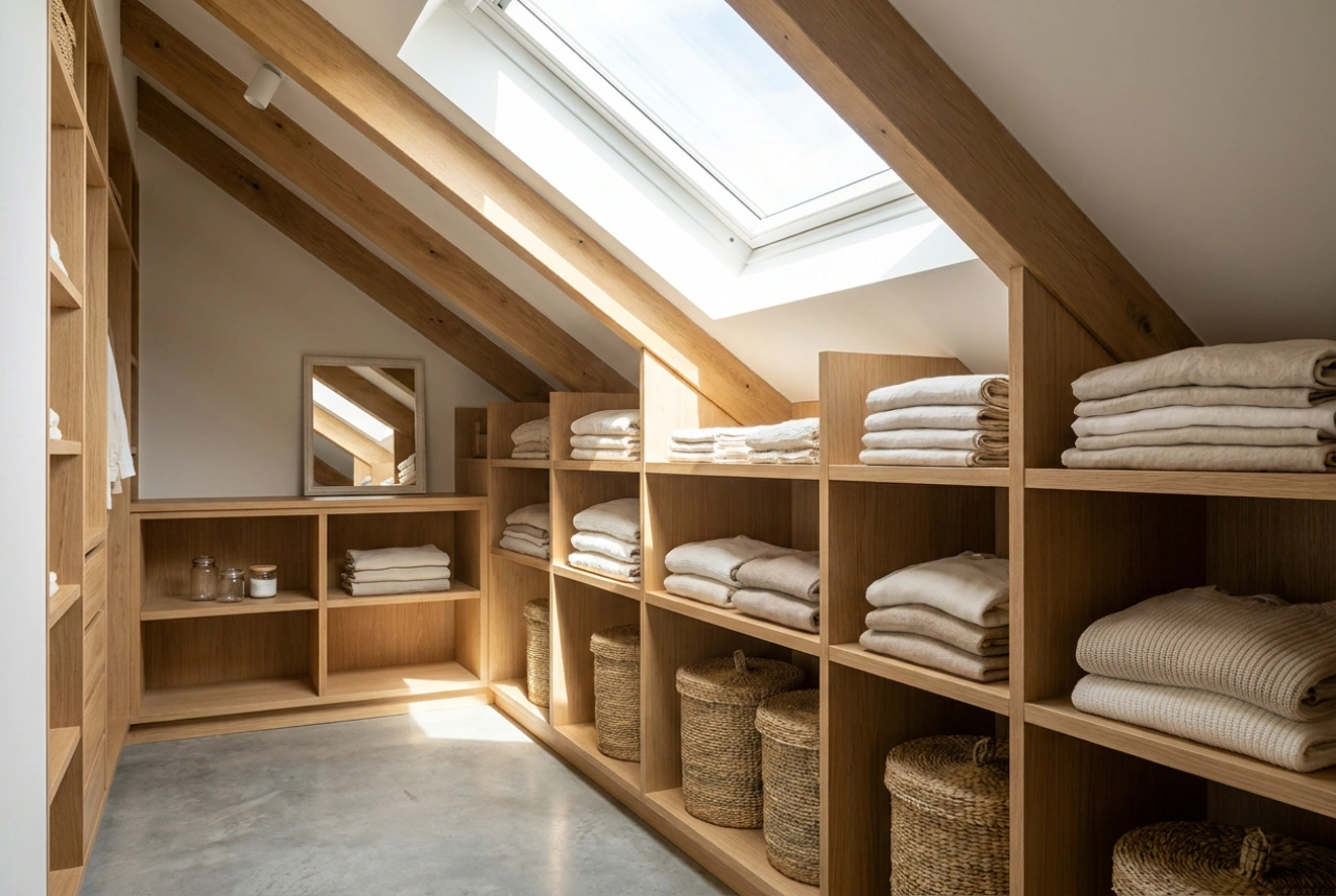 Aménagement pratique d'un dressing sous pente pour le rangement quotidien