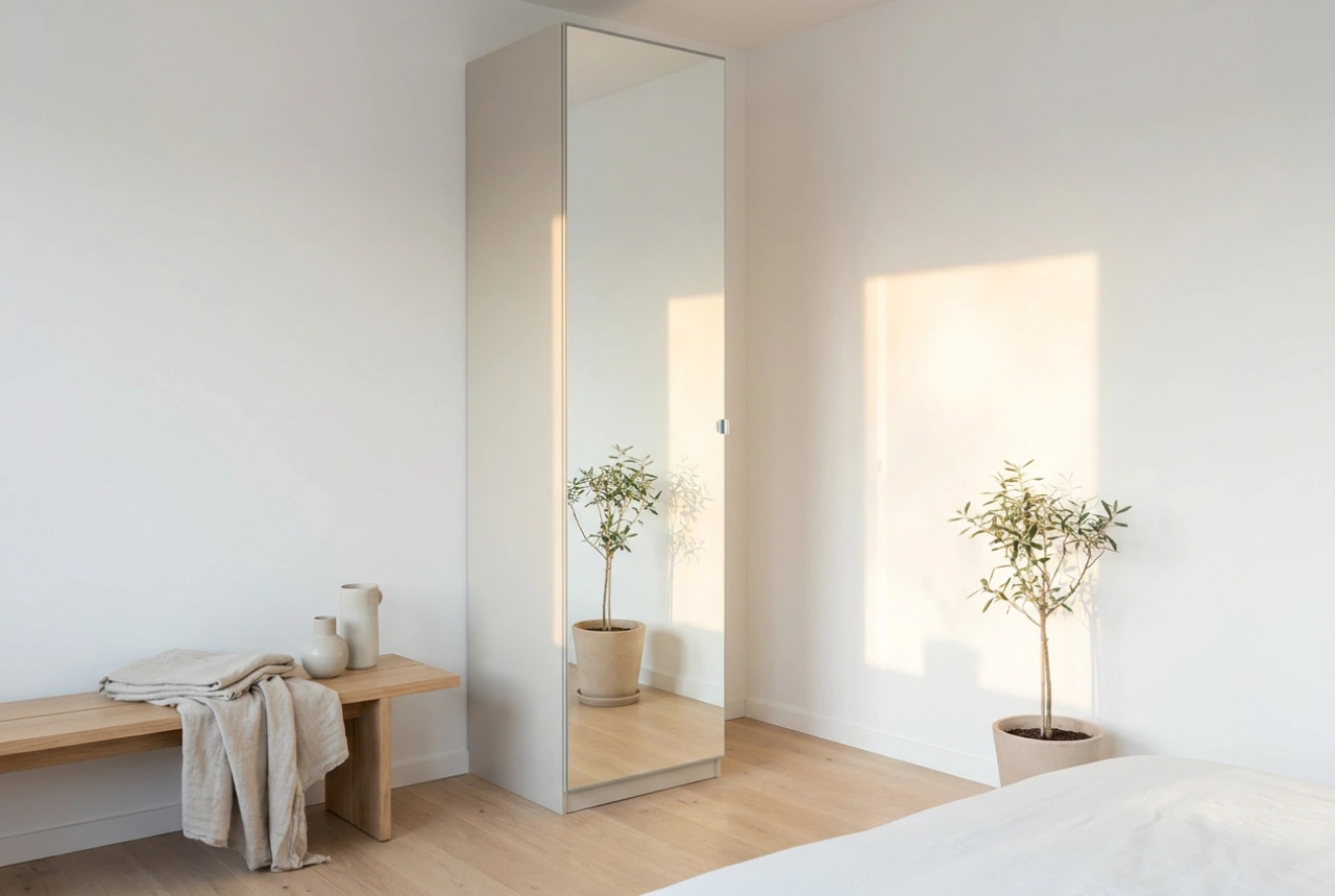 Comment positionner une petite armoire avec miroir pour gagner de l'espace et de la lumière