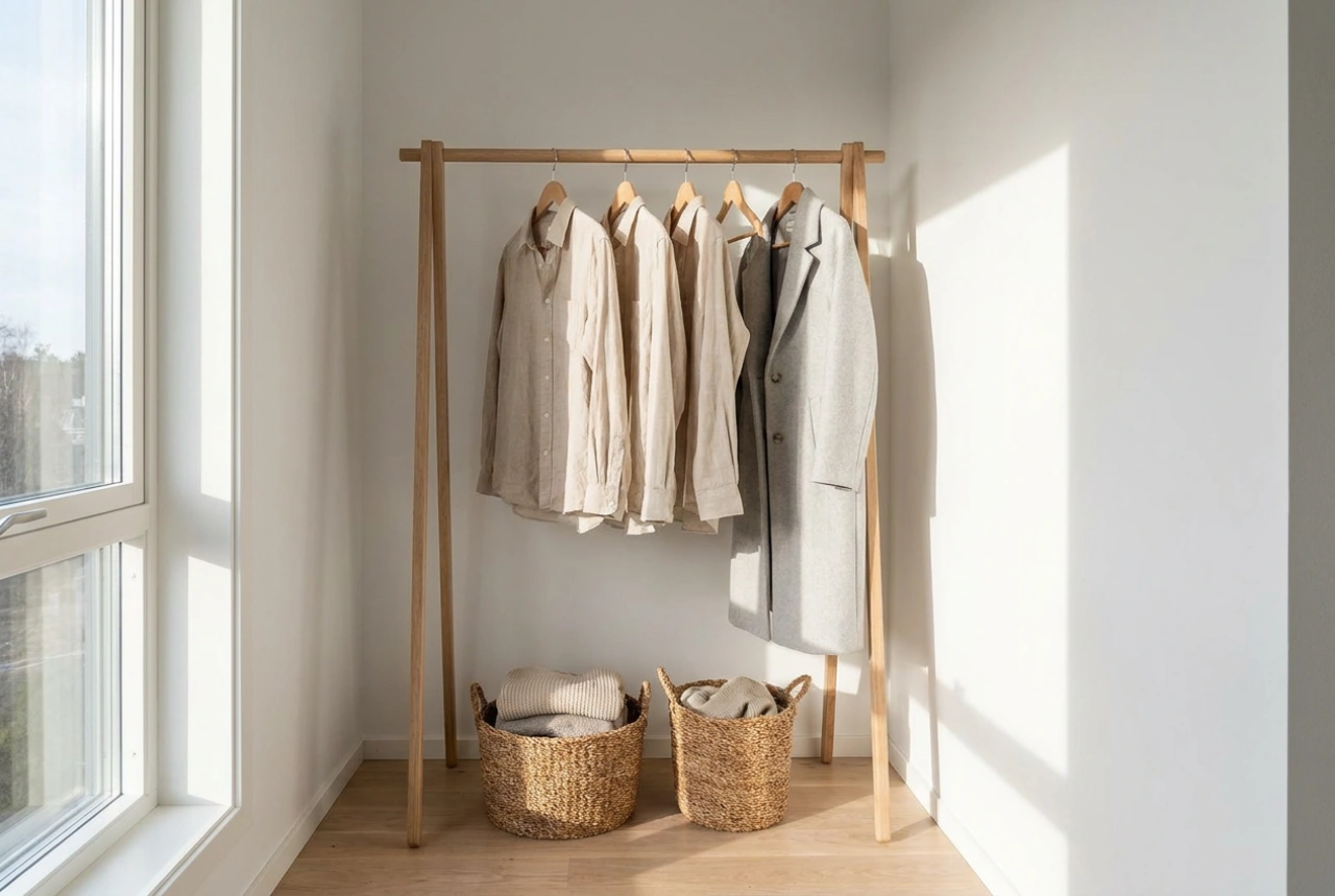 Comment optimiser un portant à vêtements en bois dans un petit dressing