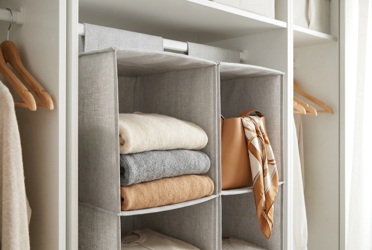 Comment optimiser un organisateur de placard suspendu pour les pulls, sacs et accessoires