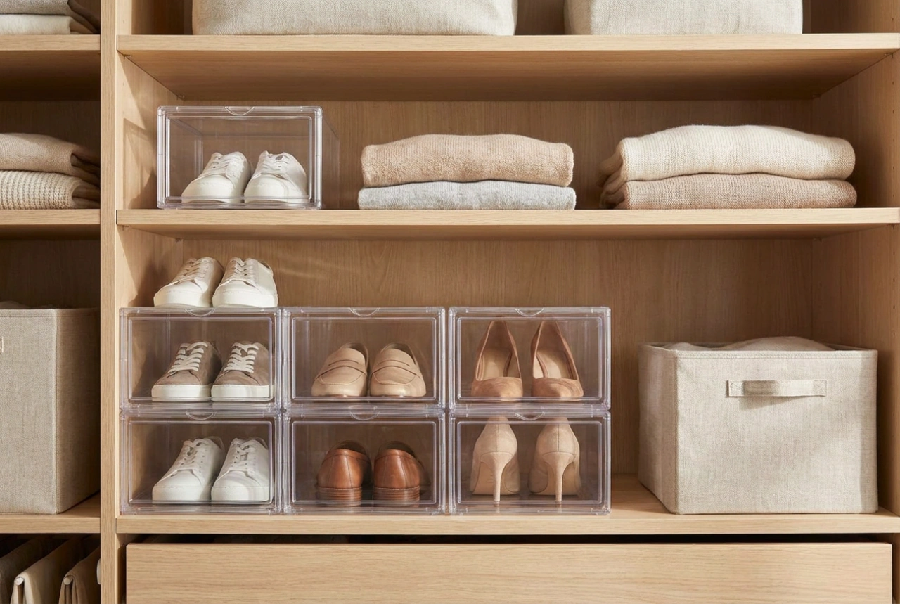 Boîtes à chaussures en plastique et règles de stockage des paires saisonnières