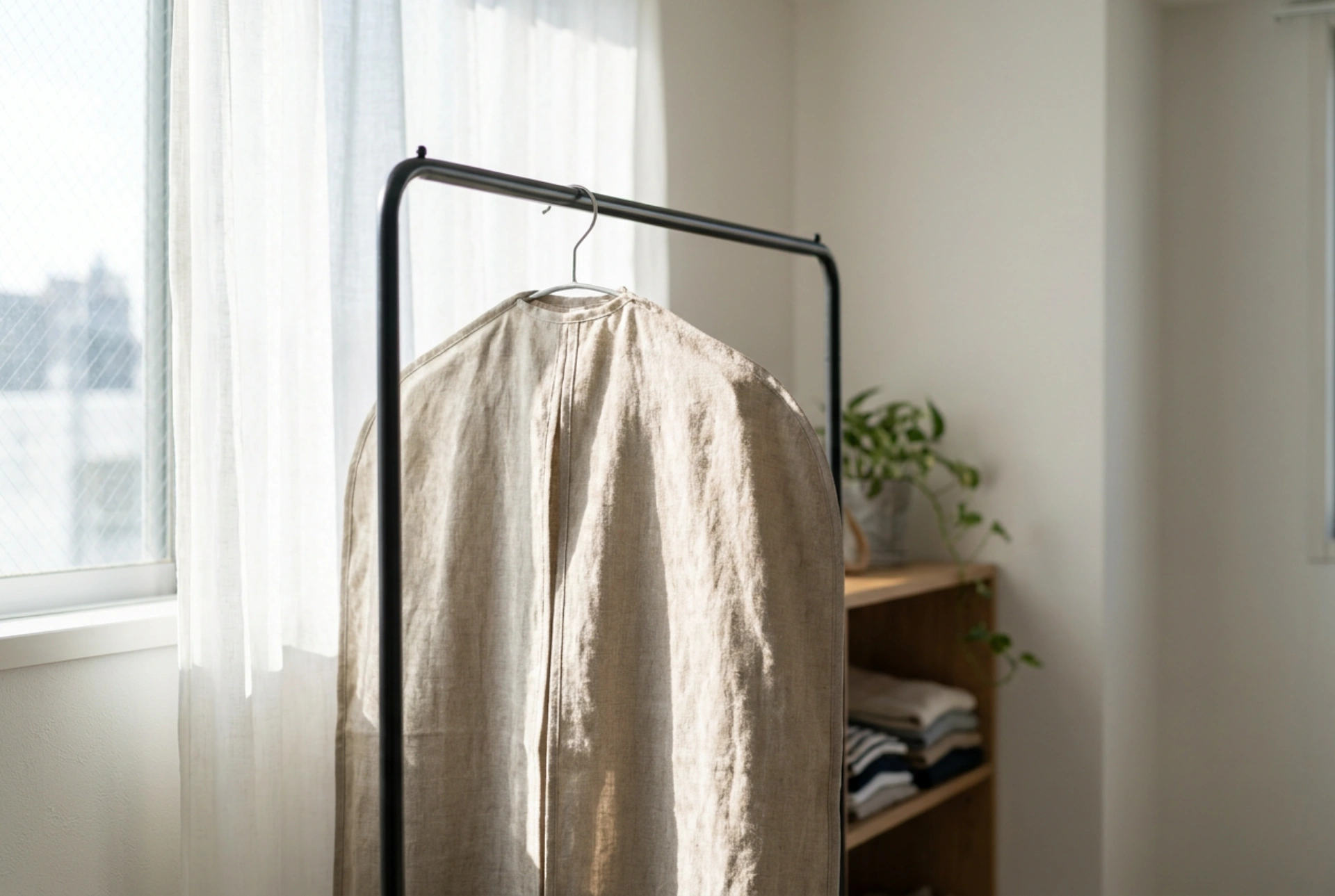 Housse pour portant à vêtements et protection du dressing ouvert