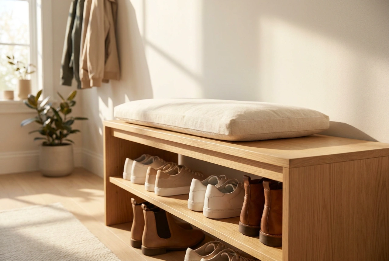 Le banc à chaussures avec assise pour une entrée ordonnée et saine