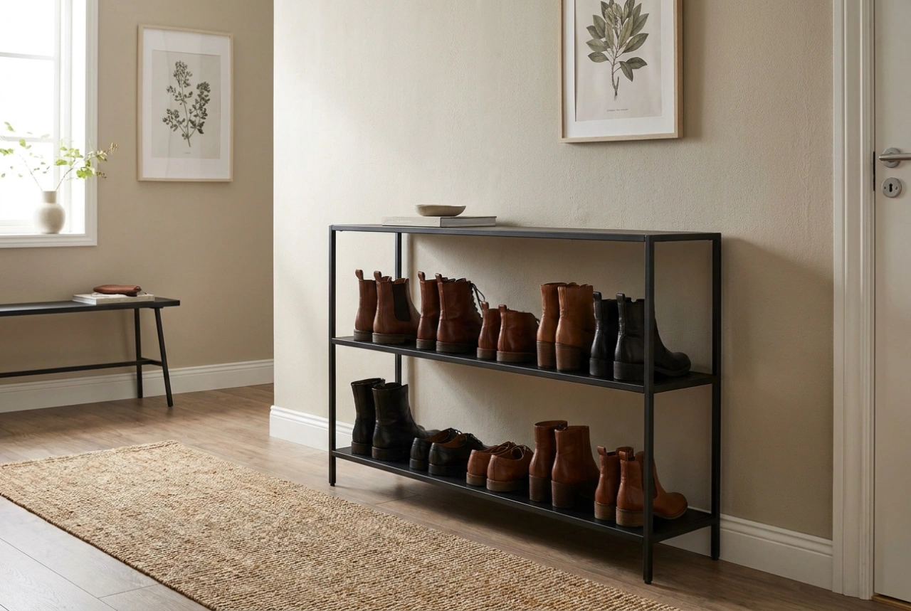 Optimiser l'agencement d'un meuble à chaussures en métal dans un hall d'entrée étroit