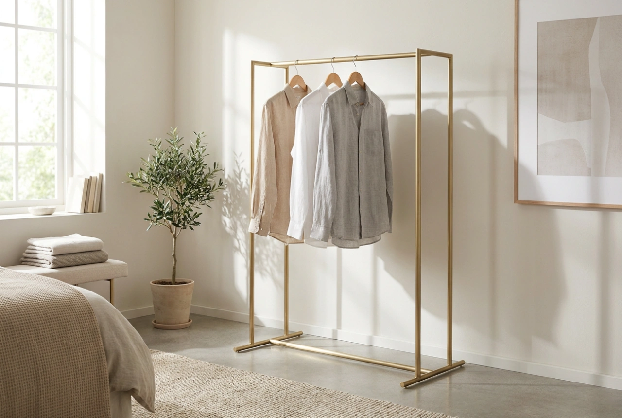 Comment utiliser un portant à vêtements doré sans encombrer sa chambre