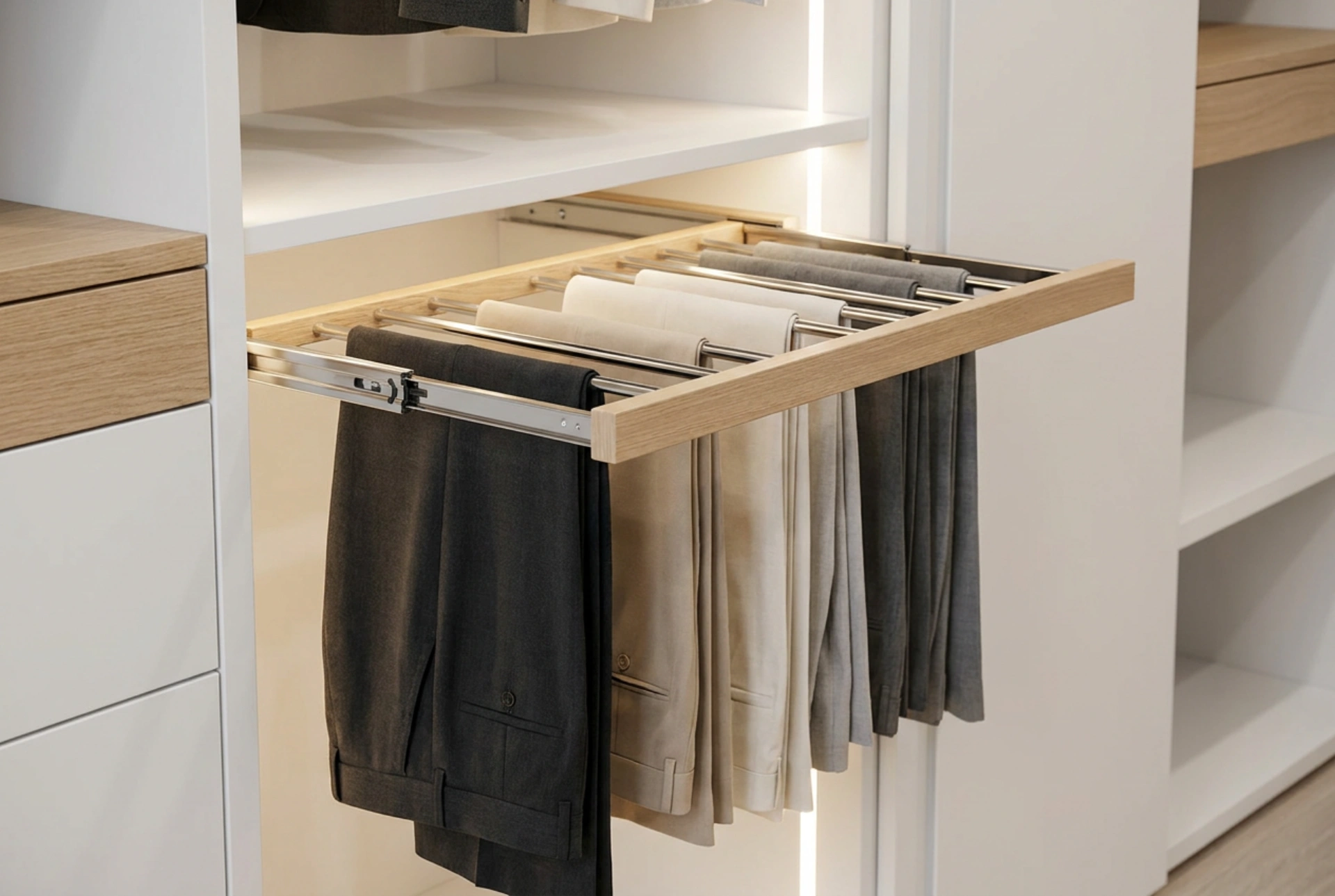 Le porte-pantalons coulissant : optimiser l'espace et préserver les textiles