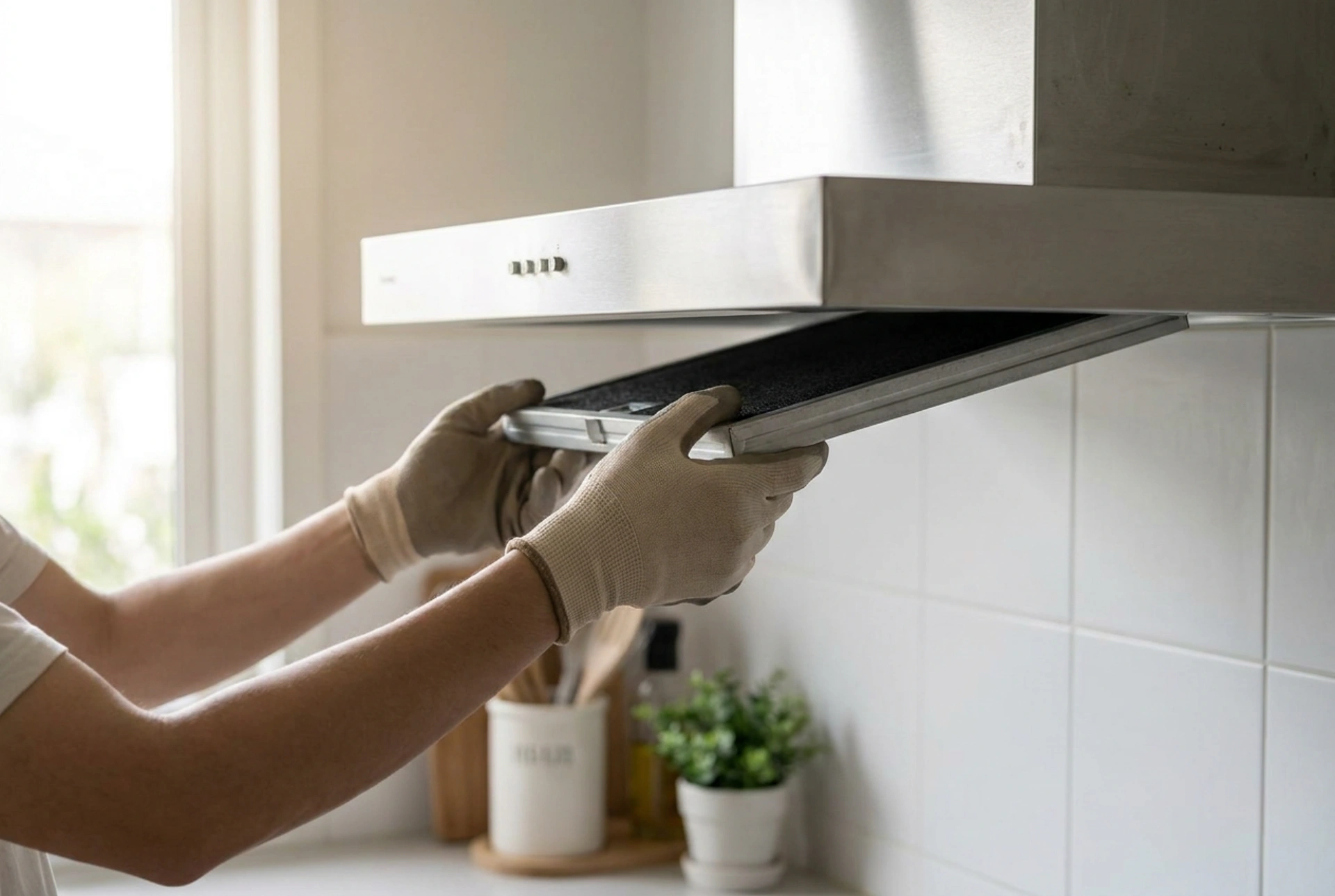 Hotte sous meuble avec filtre à charbon et entretien de la cassette